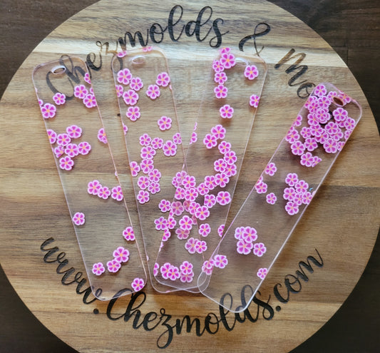 limited edition Beadable bookmarks- pink flowers on clear