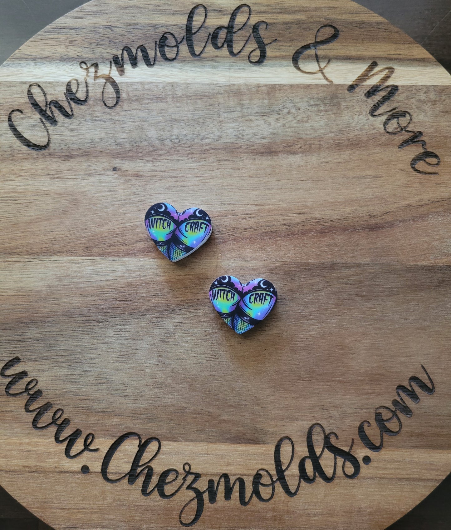 CE witch craft heart printed Silicone focal Bead