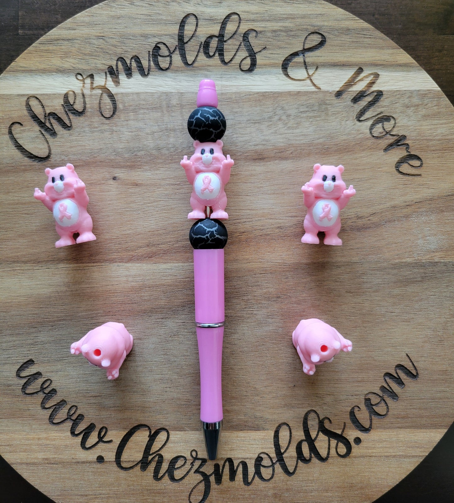 CE 3d printed FU Cancer bear pink- focal Bead