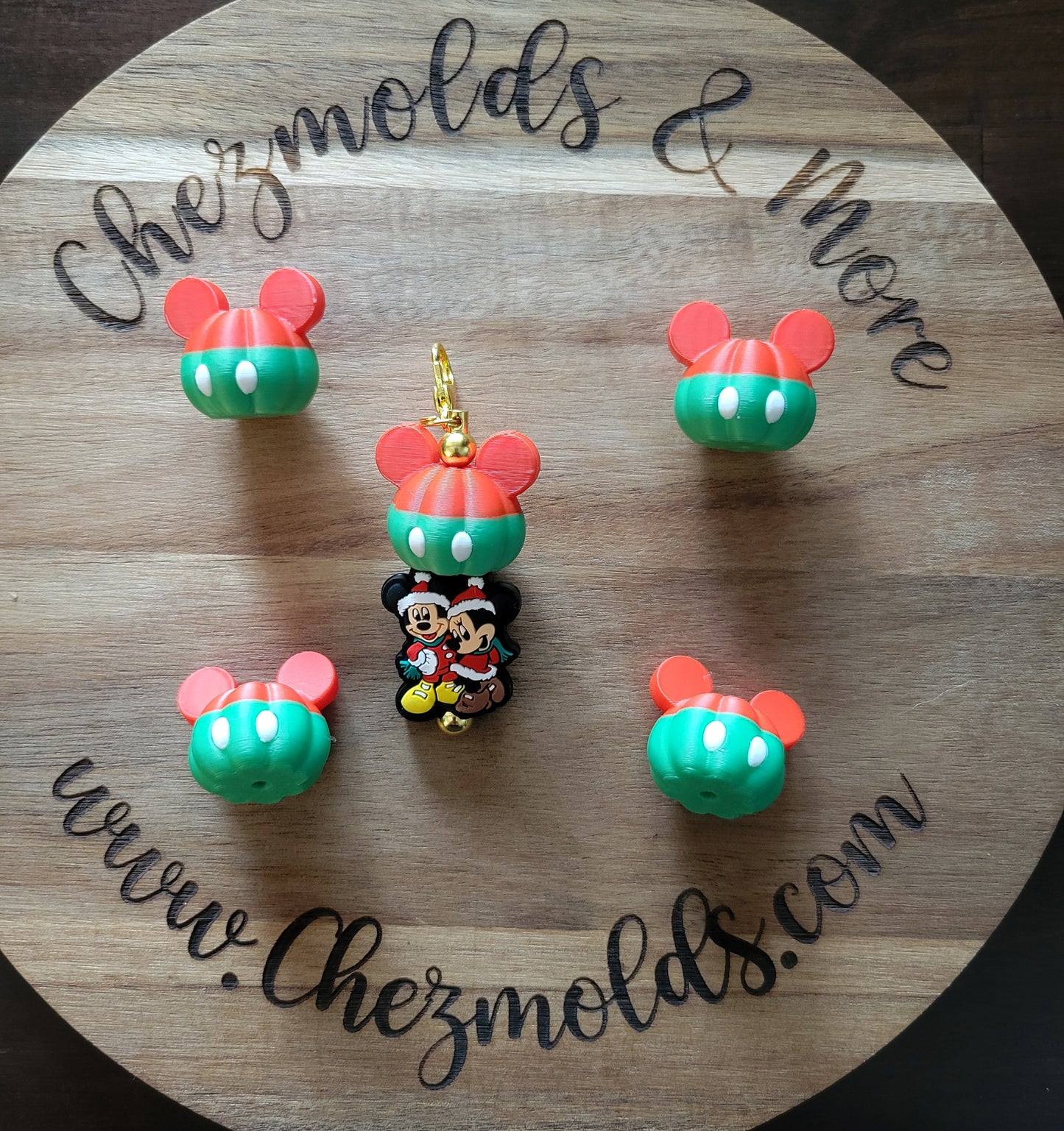 CE 3d printed red and green mouse- focal Bead