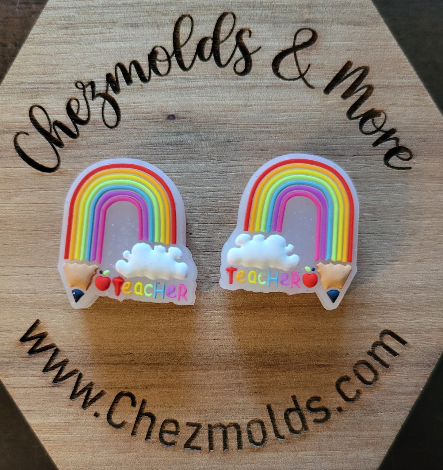 Rainbow pencil teacher- Silicone focal Bead