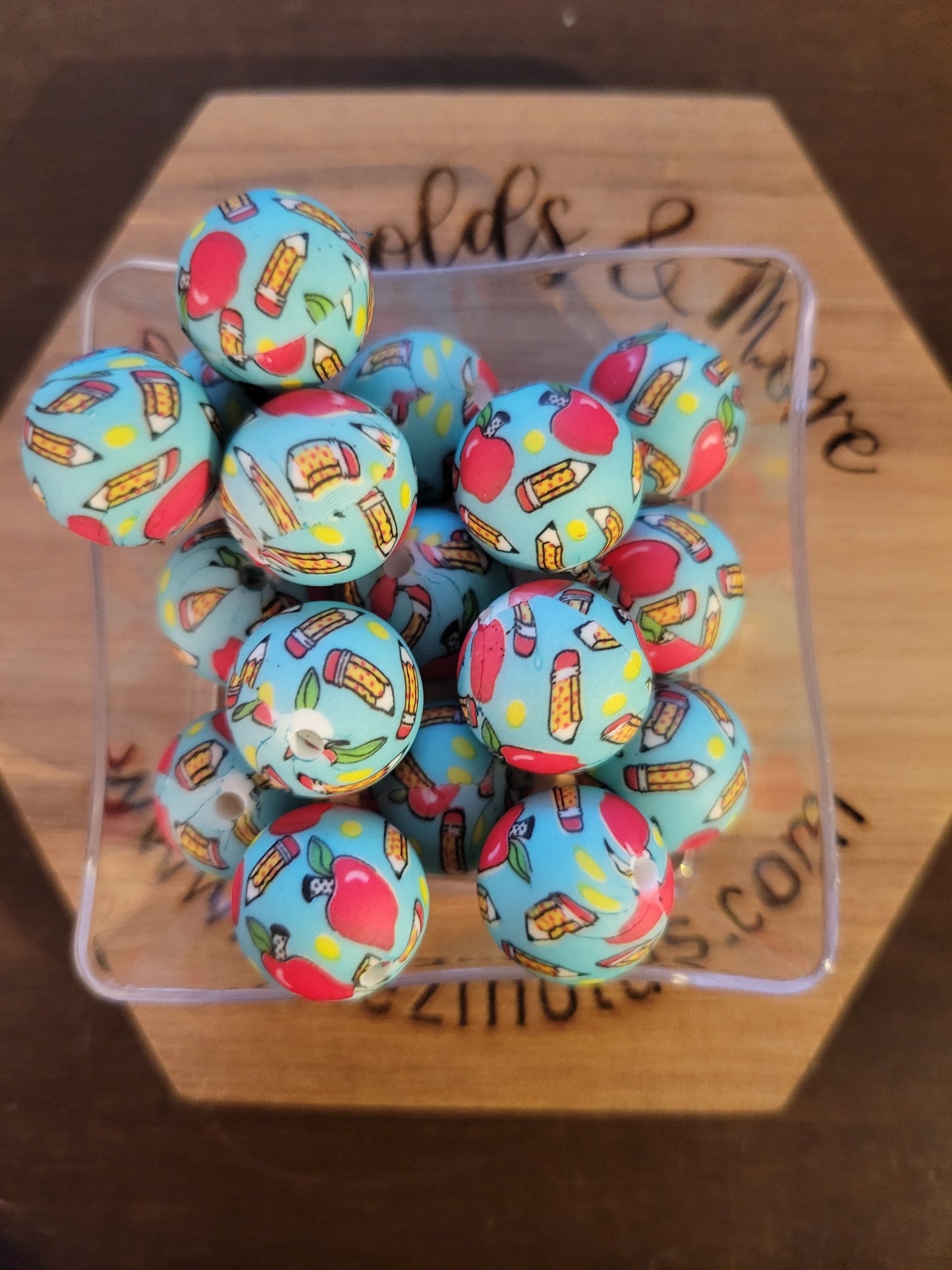 15MM print round -set of 5 -pencil apple school