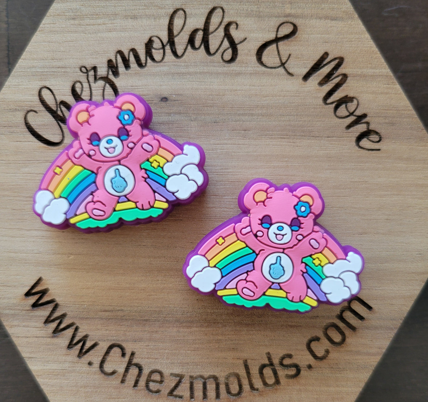 FU carebear rainbow- silicone focal Bead