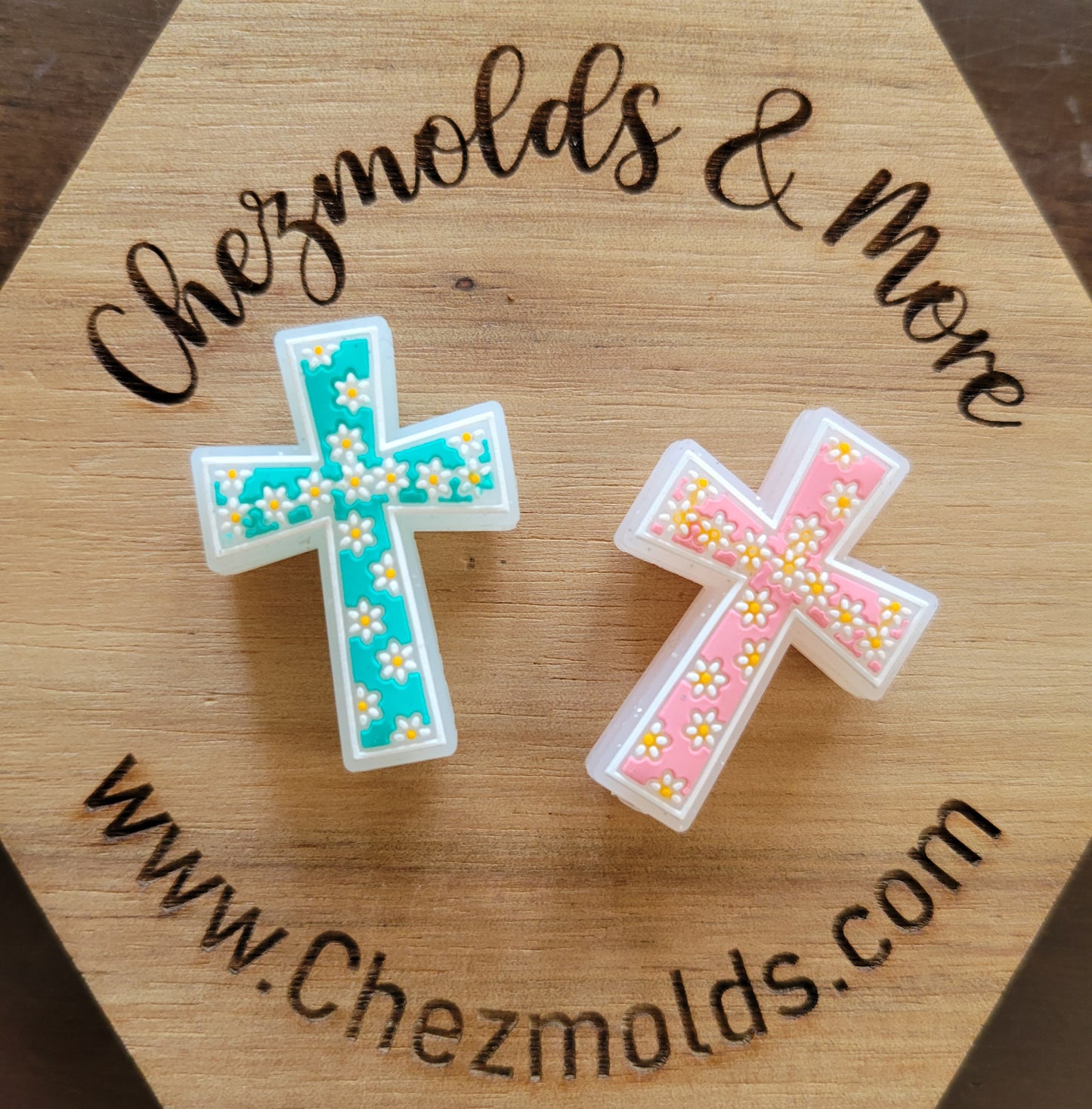 floral cross- Silicone focal Bead