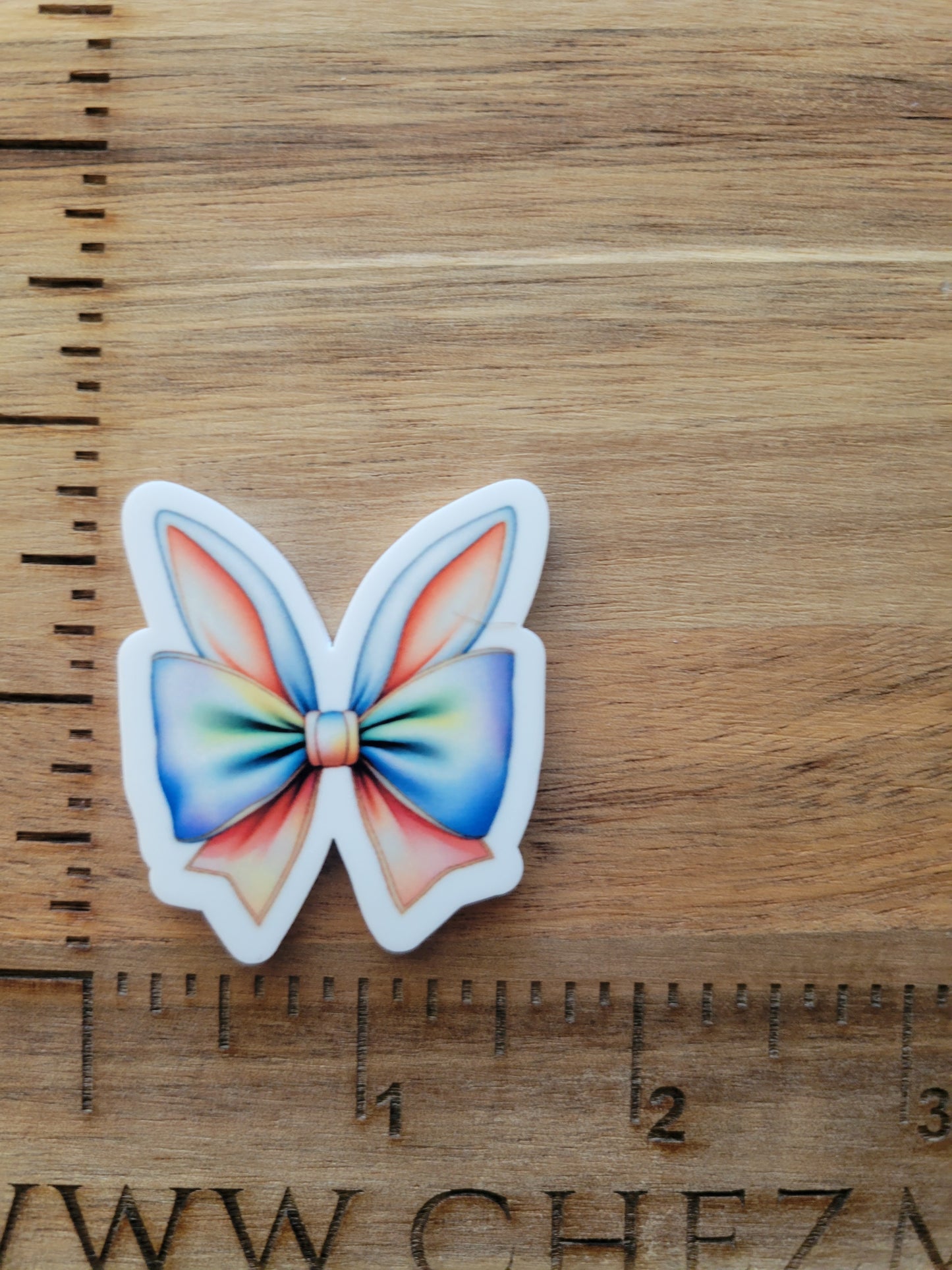 uv printed acrylic-watercolor bow bunny