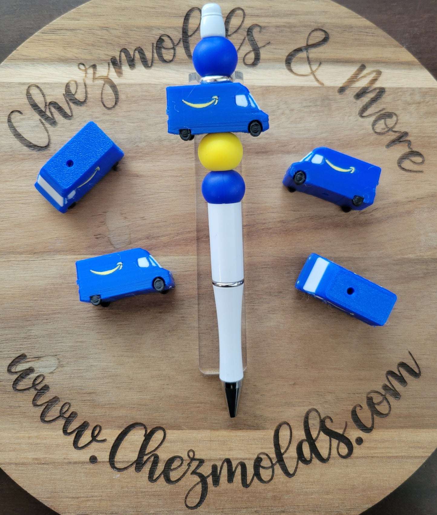 CE 3d printed focal bead -blue van with smile