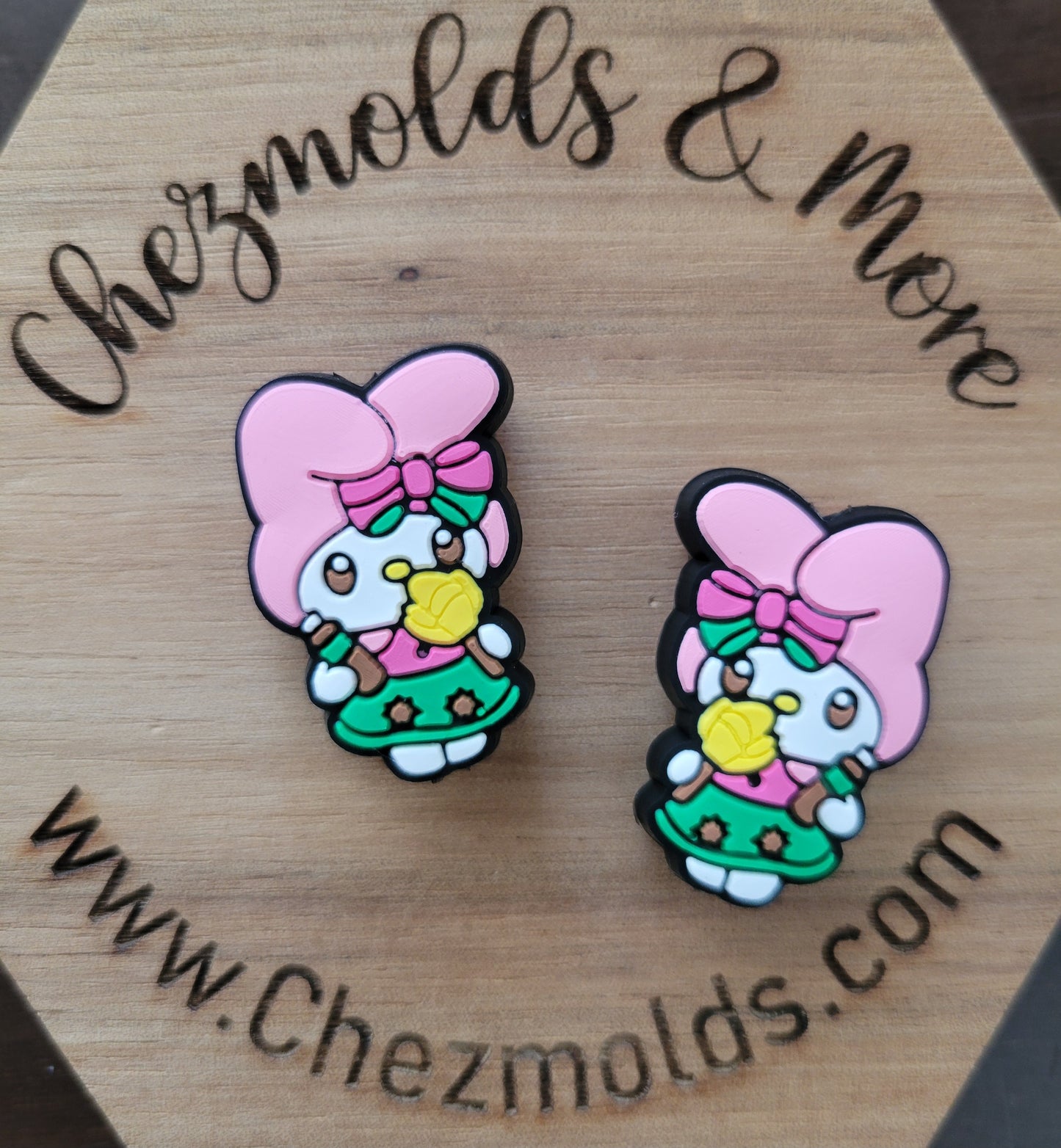 pink melody with yellow rose- focal Bead