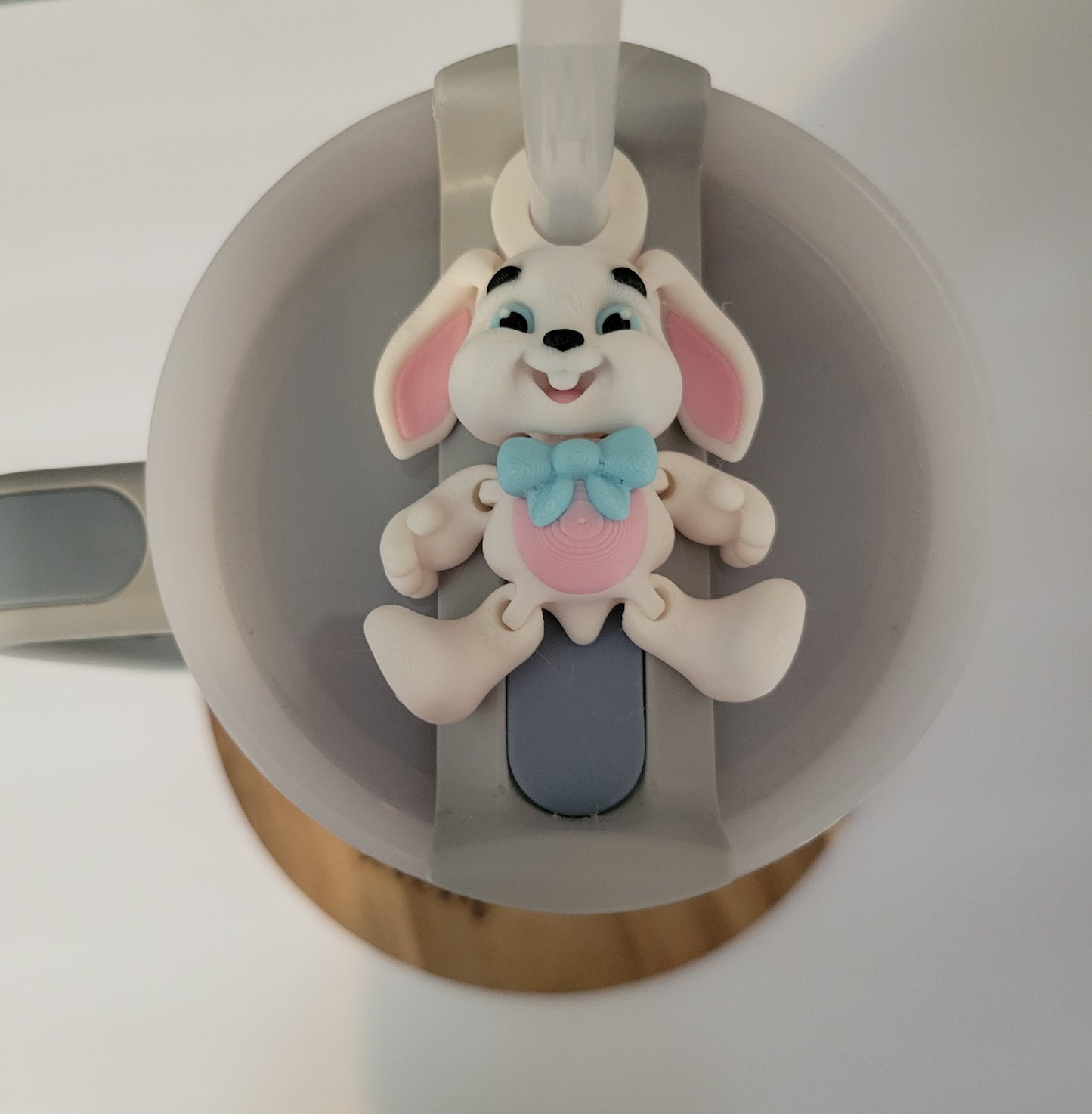 3d printed topper- 10mm straw opening- bunny blue bow