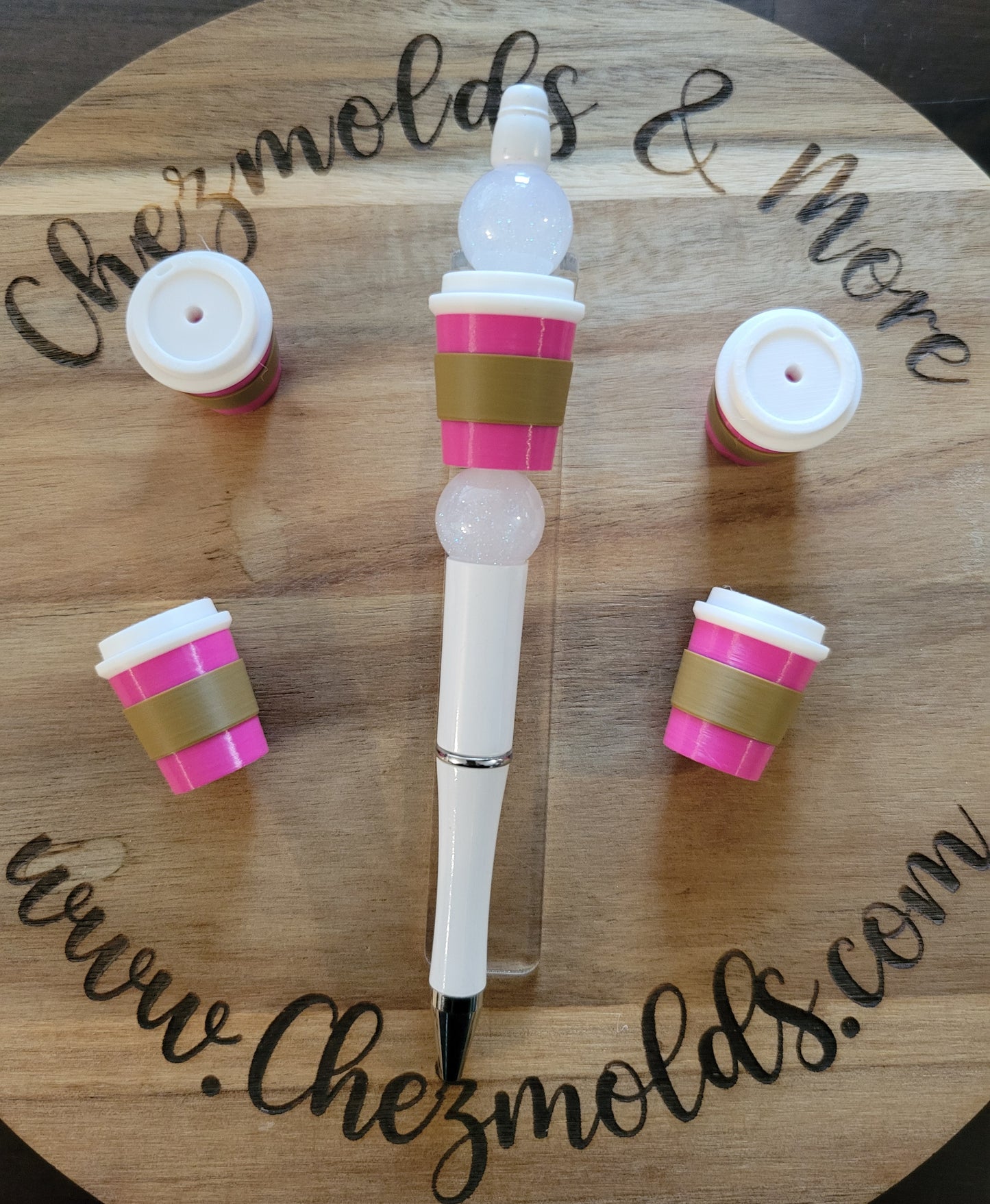 CE 3d printed focal bead -pink coffee cup