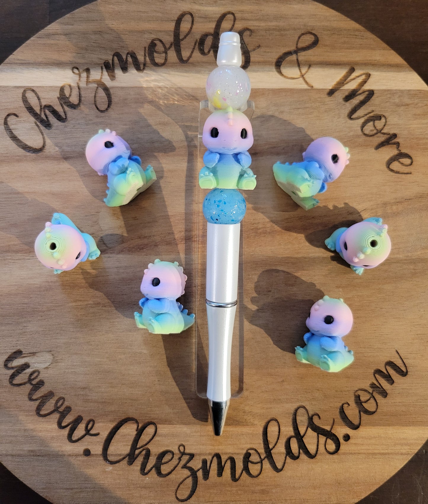 CE 3d printed focal bead- 3d rainbow cutie Dino