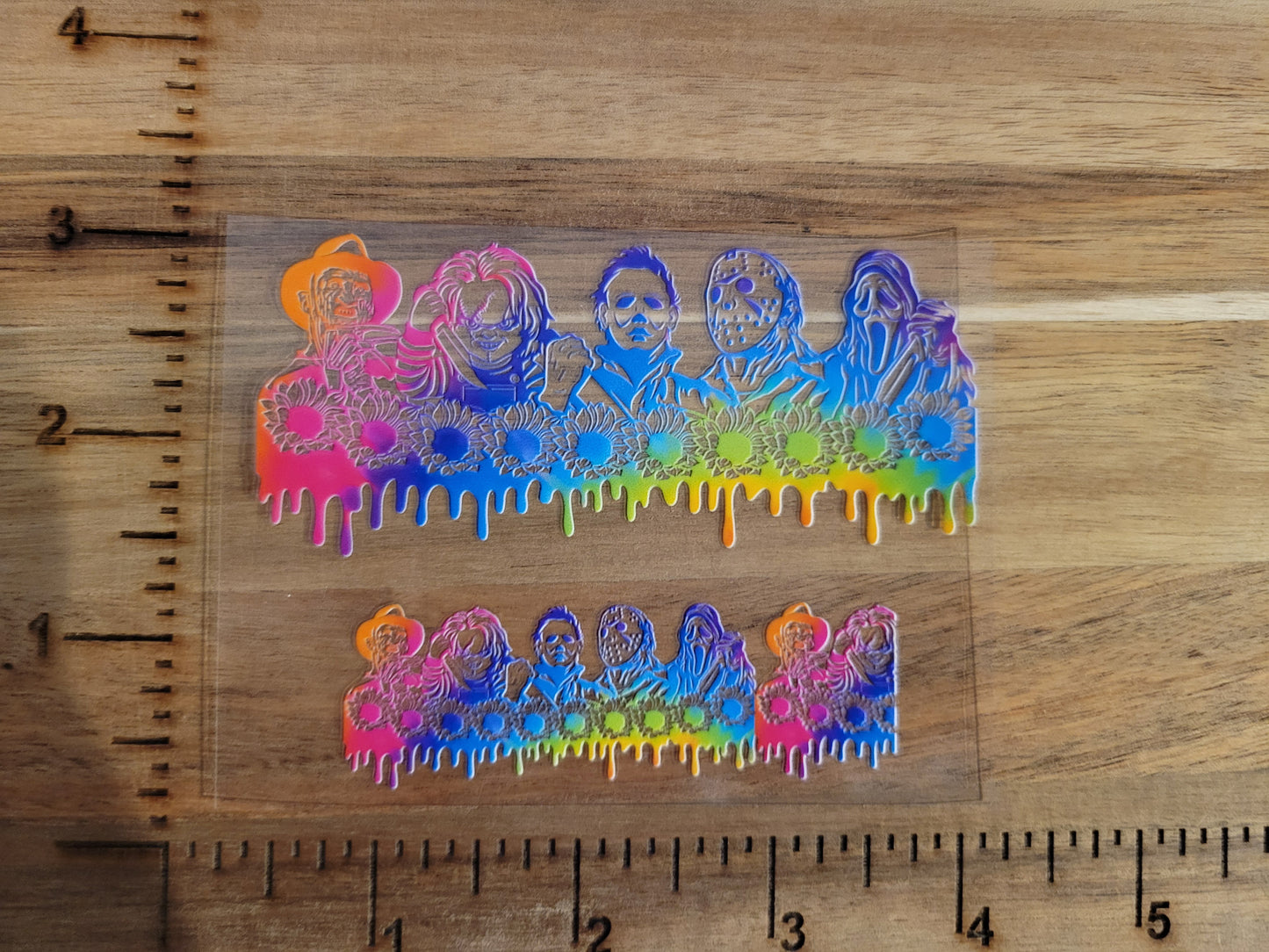 UV DTF transfer for tumbler keychain- Horror- rainbow with flowers
