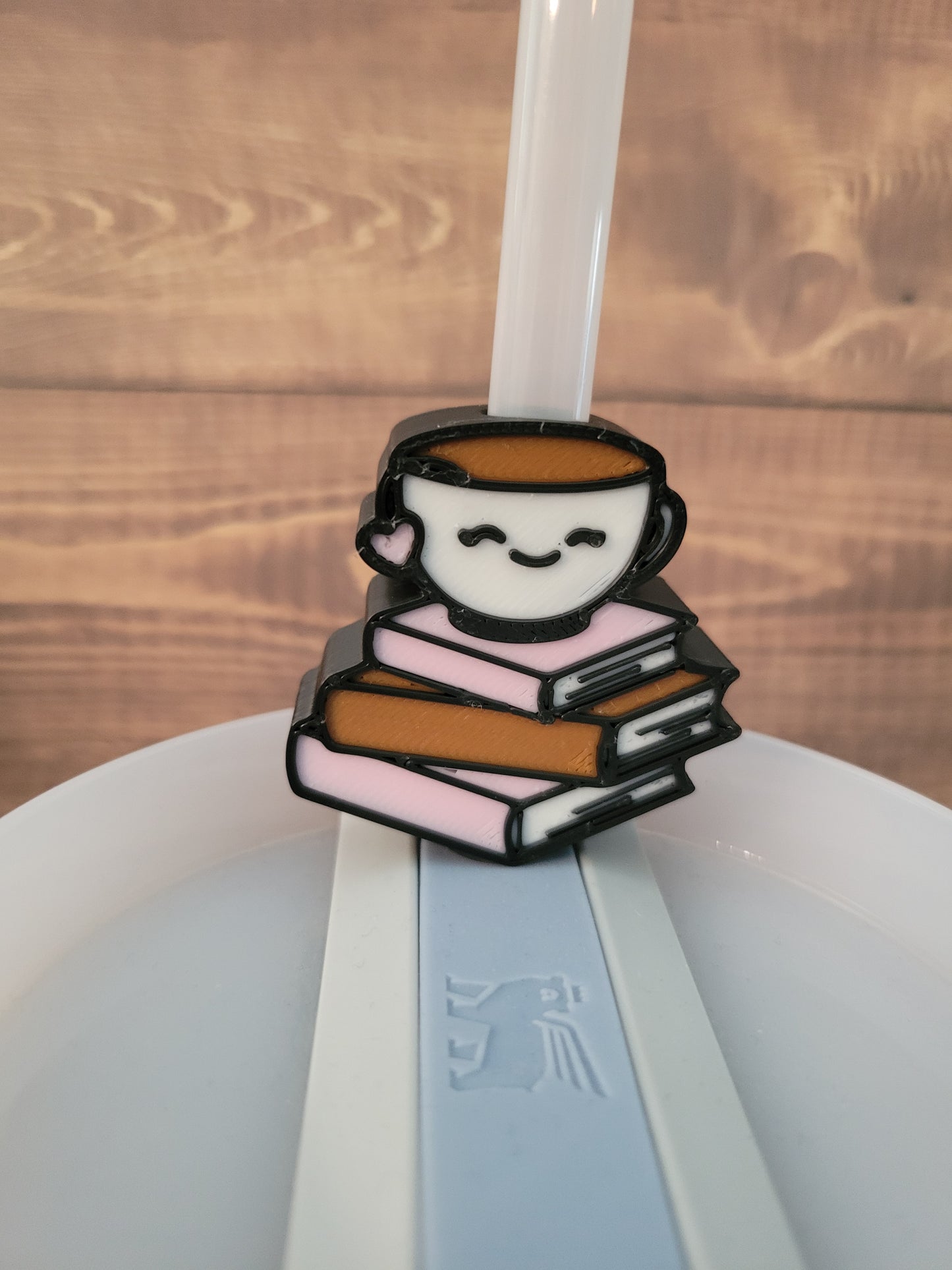 CE 3d printed- straw topper-pink book stack
