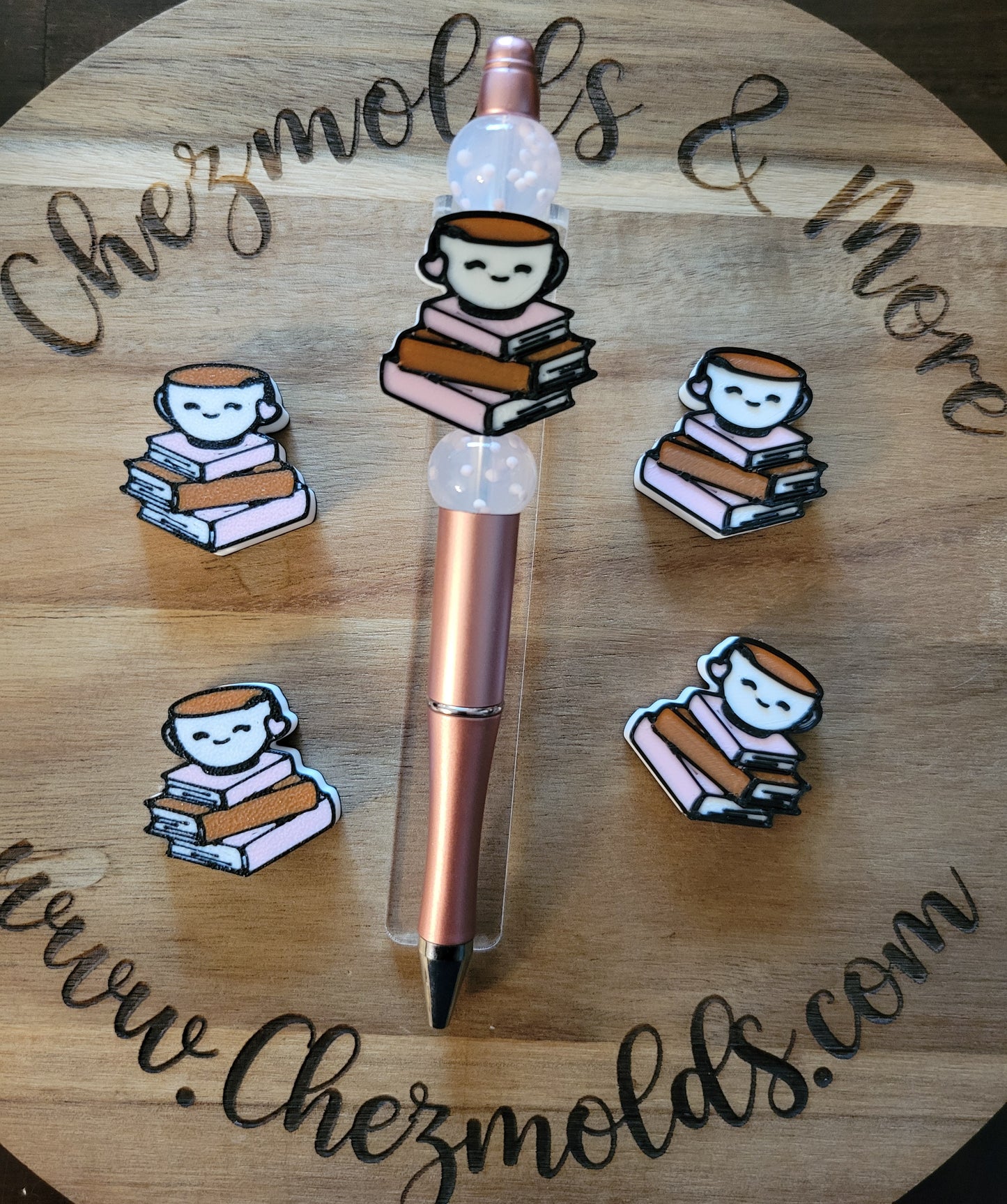 CE 3d printed focal bead-book stack with tea