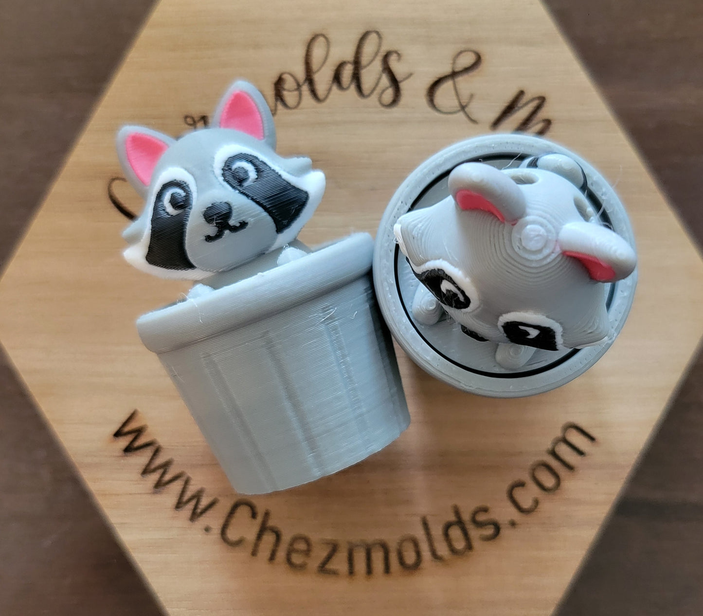 CE 3d printed fidget clicker- with keychain hole -3d Raccoon in trash
