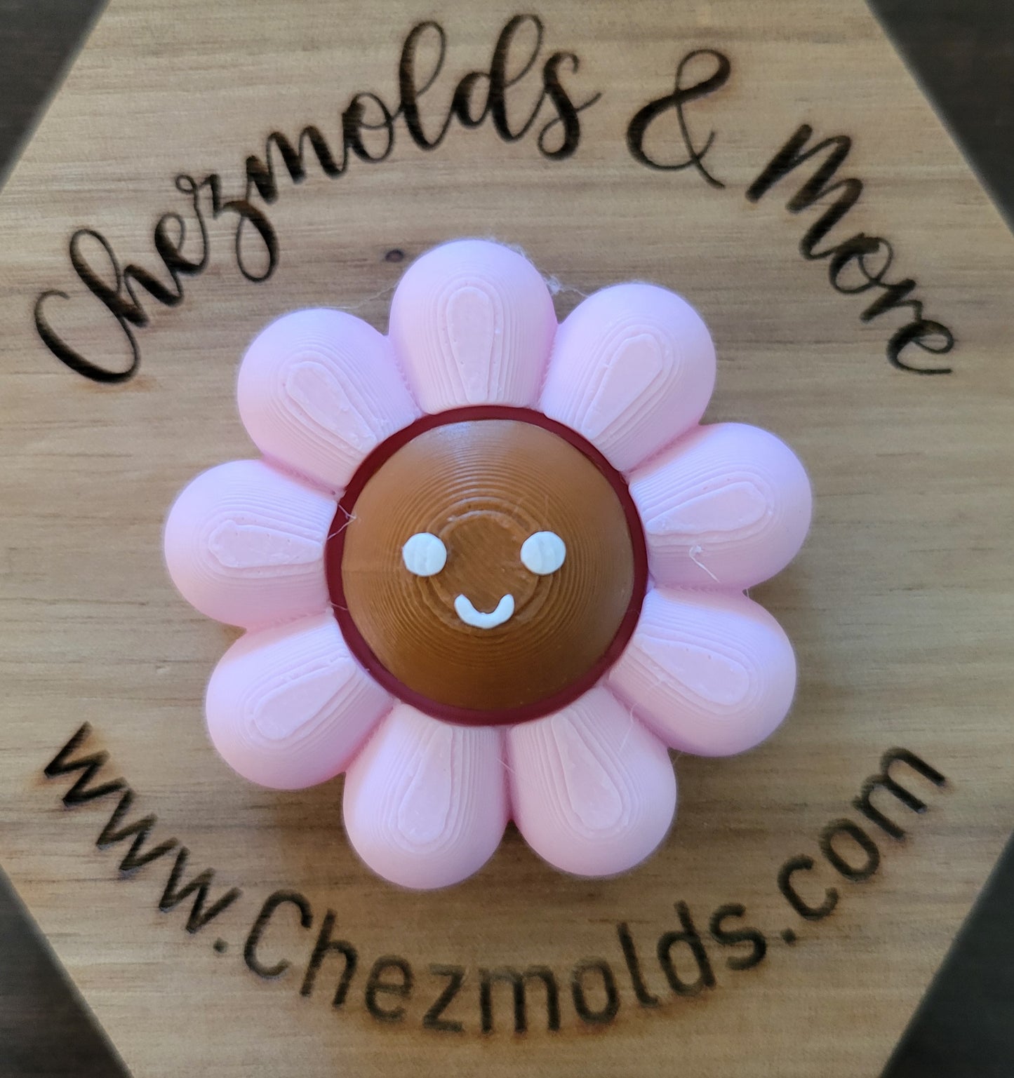 CE 3d printed fidget clicker- with keychain hole -3d pink smiley flower