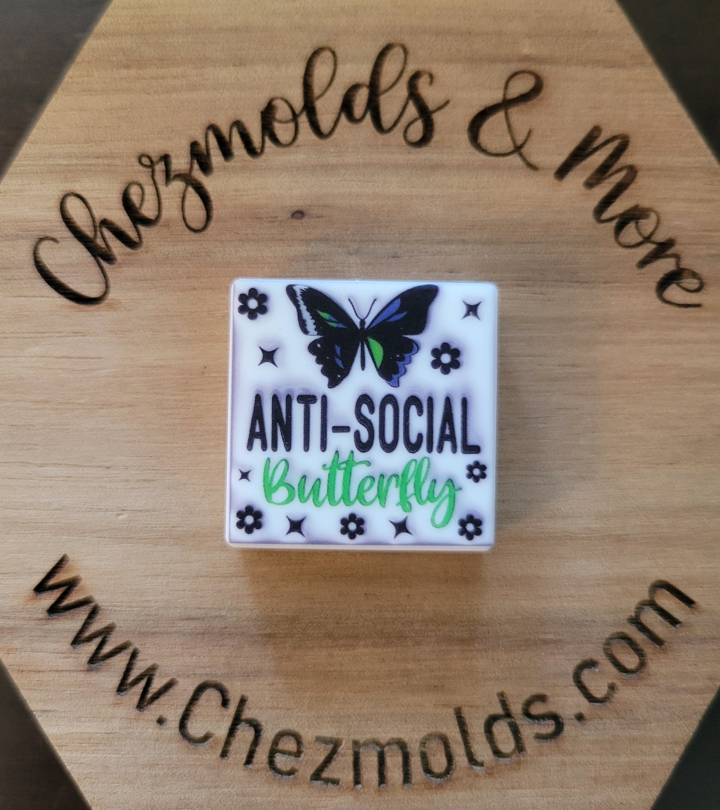 CE printed Silicone focal Bead-Puffy Anti-Social Butteryfly