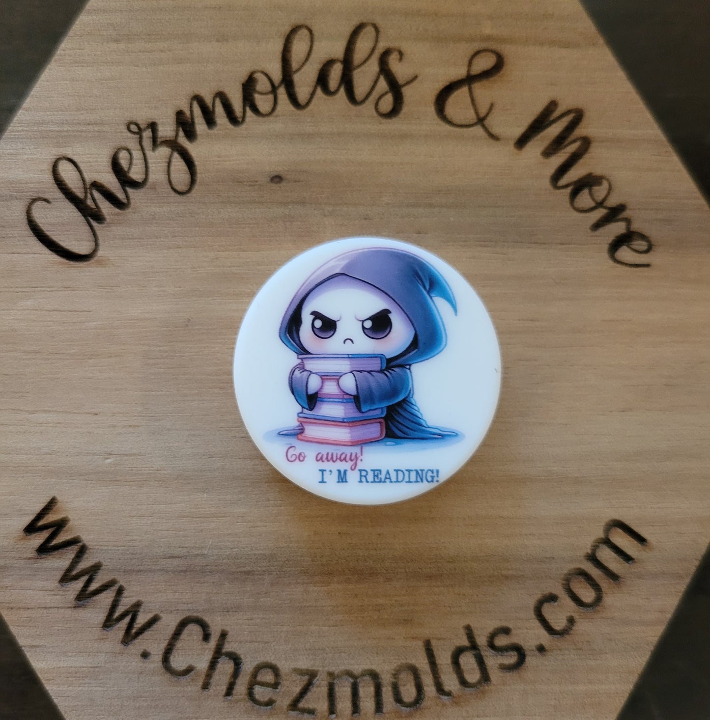 CE printed Silicone focal Bead-go away im reading reaper