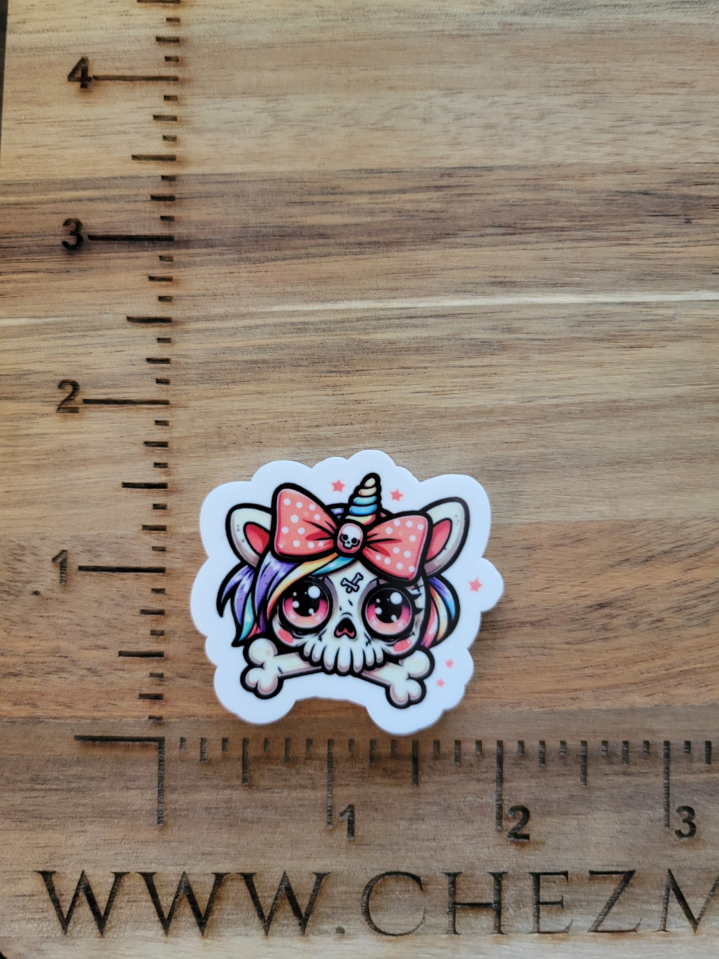 uv printed acrylic flatback- Goth skull unicorn bow with ears