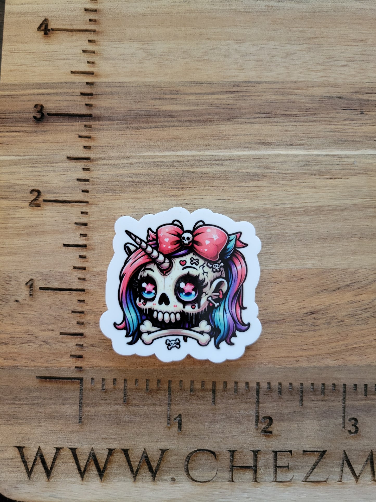 uv printed acrylic flatback- Goth skull unicorn bow