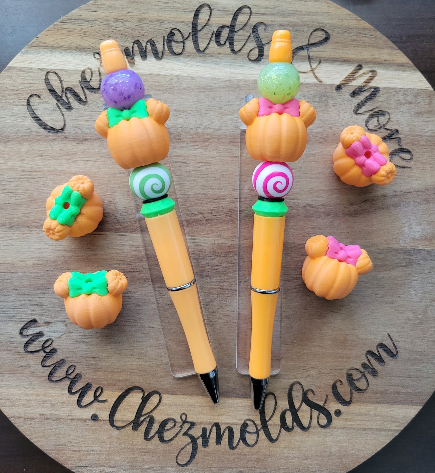 CE 3d printed focal Bead- pumpkin ears with bow