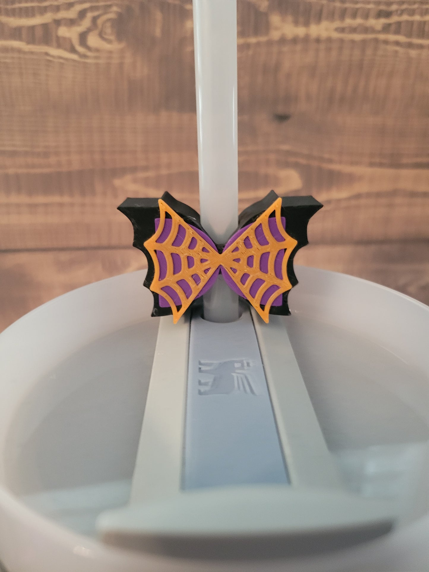 CE 3d printed straw topper- spiderweb bat bow black /purple/orange