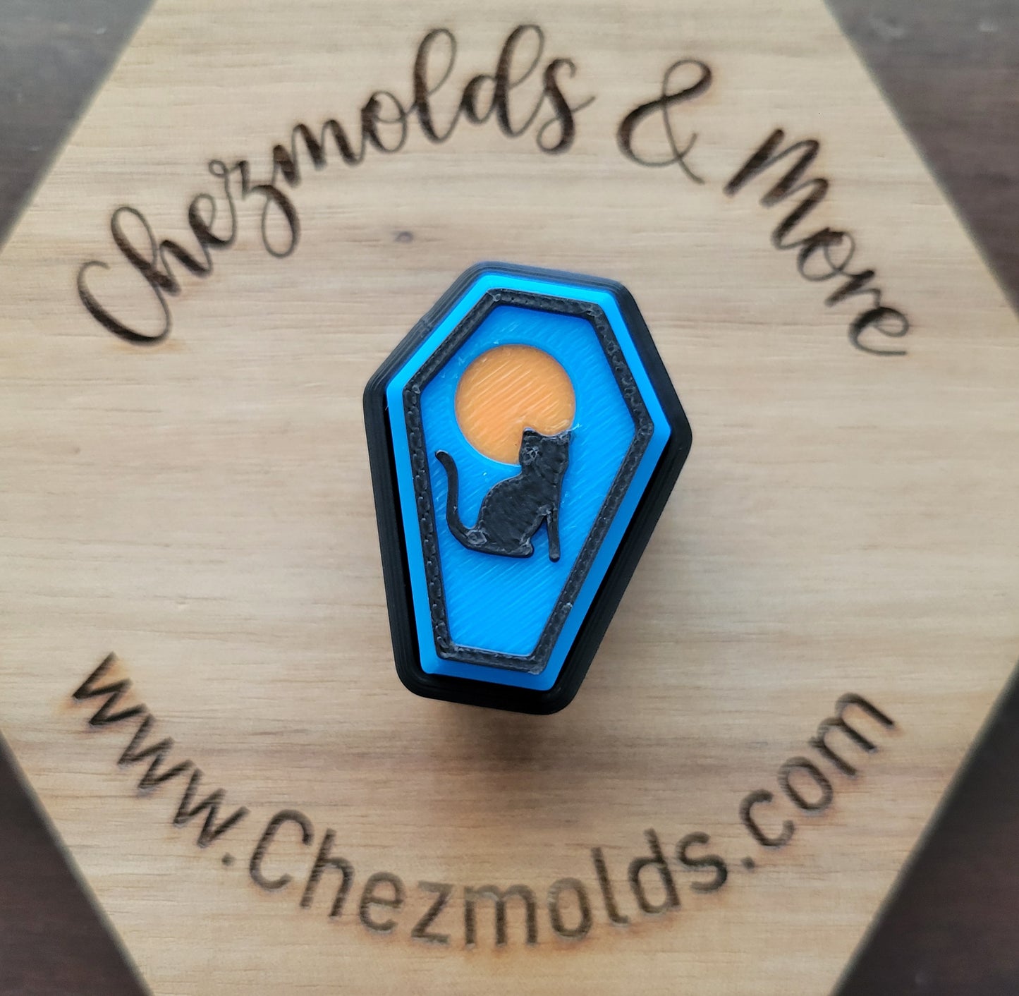 CE 3d printed fidget clicker- with keychain hole -coffin- cat with moon