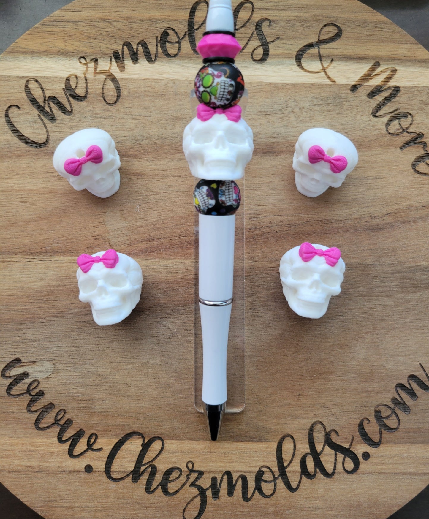 CE 3d printed focal Bead-3d skull with pink bow