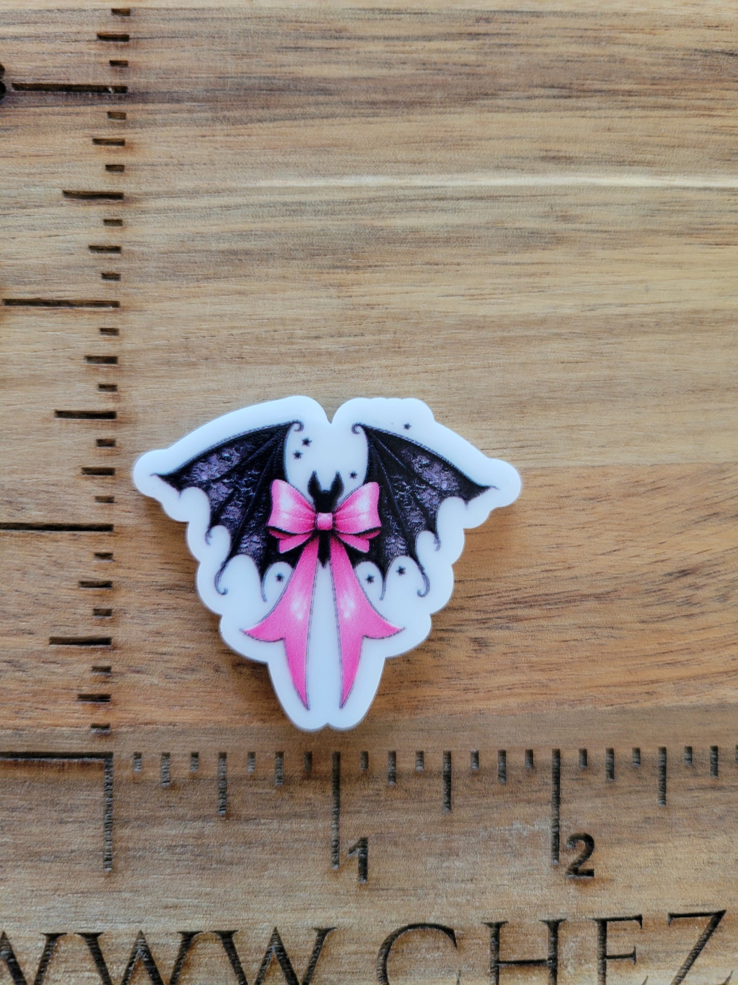 uv printed acrylic flatback-pink bat bow