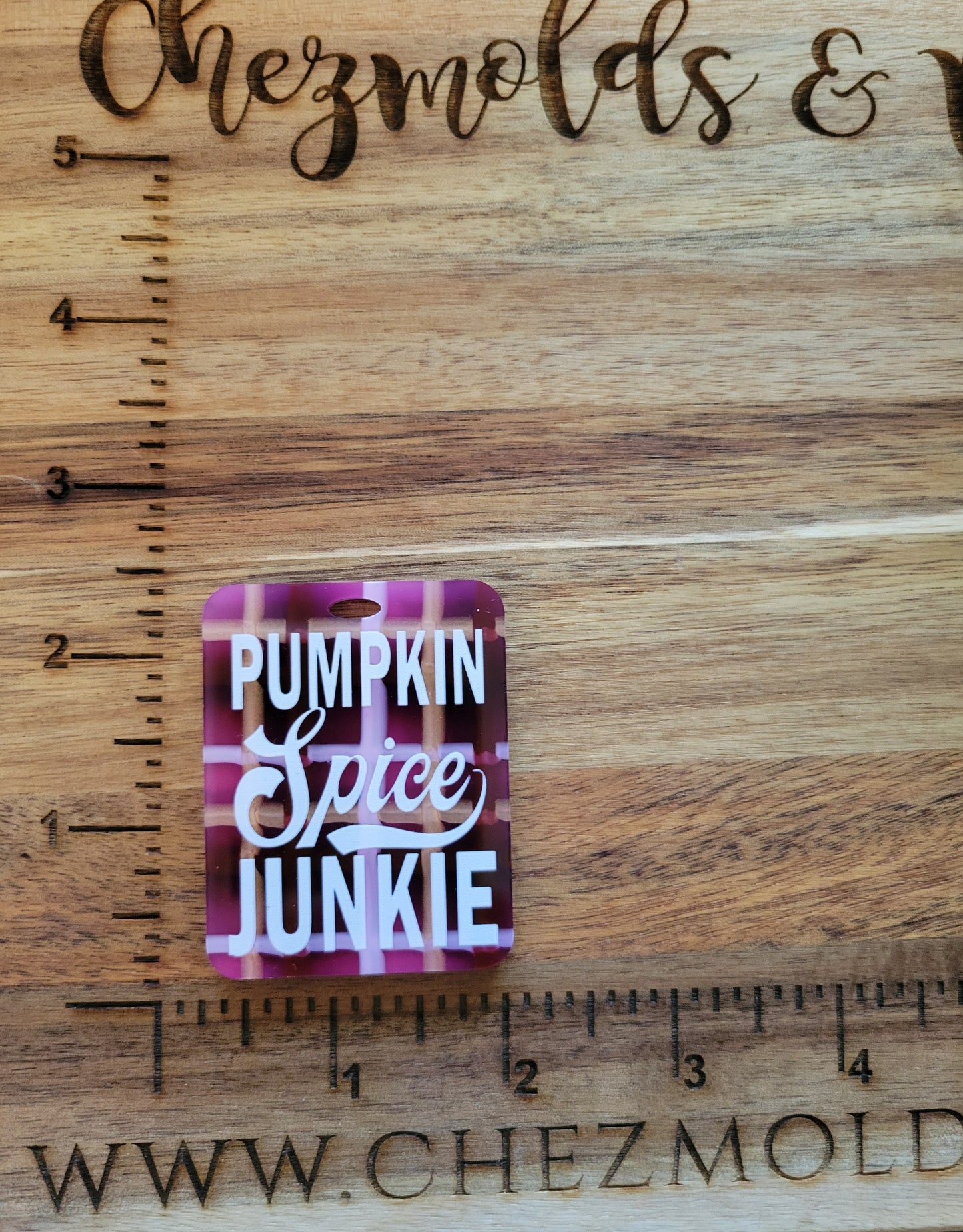 uv printed acrylic Keychain-pumpkin spice junkie on plaid