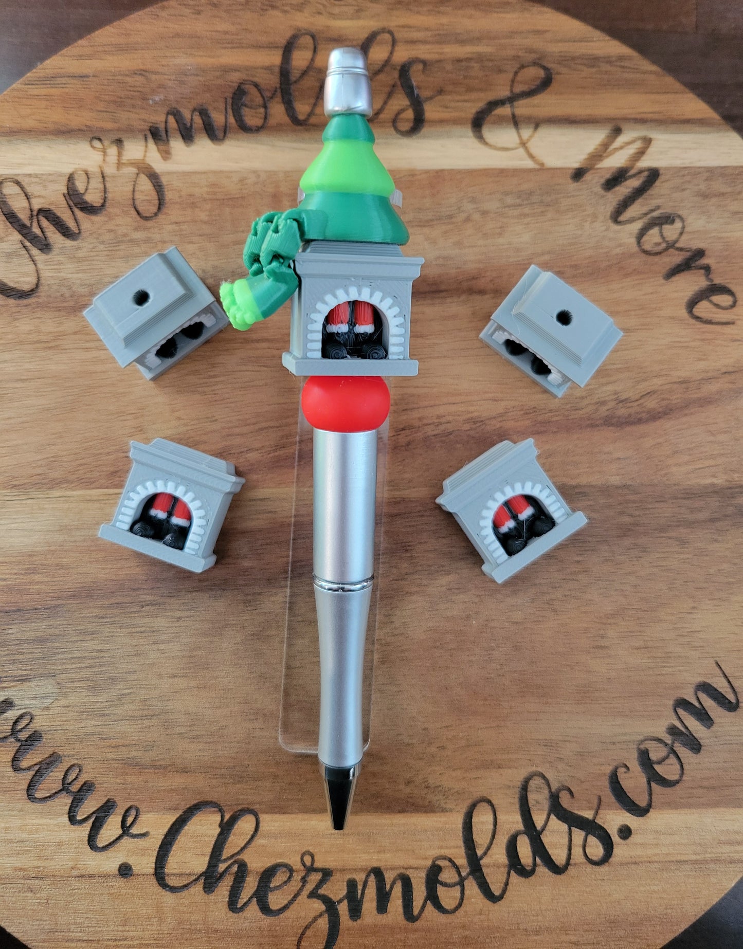 CE 3d printed focal Bead- 3D fireplace with santa legs