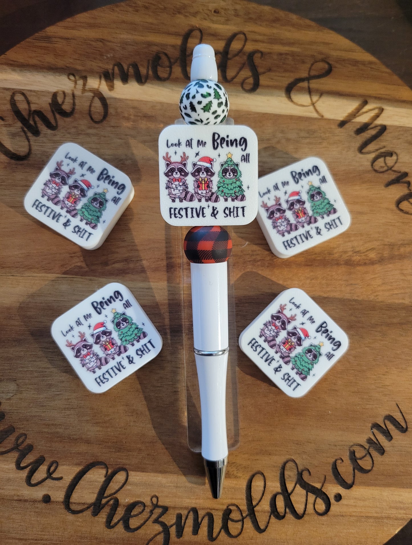 CE 3d printed focal Bead-Festive raccoons