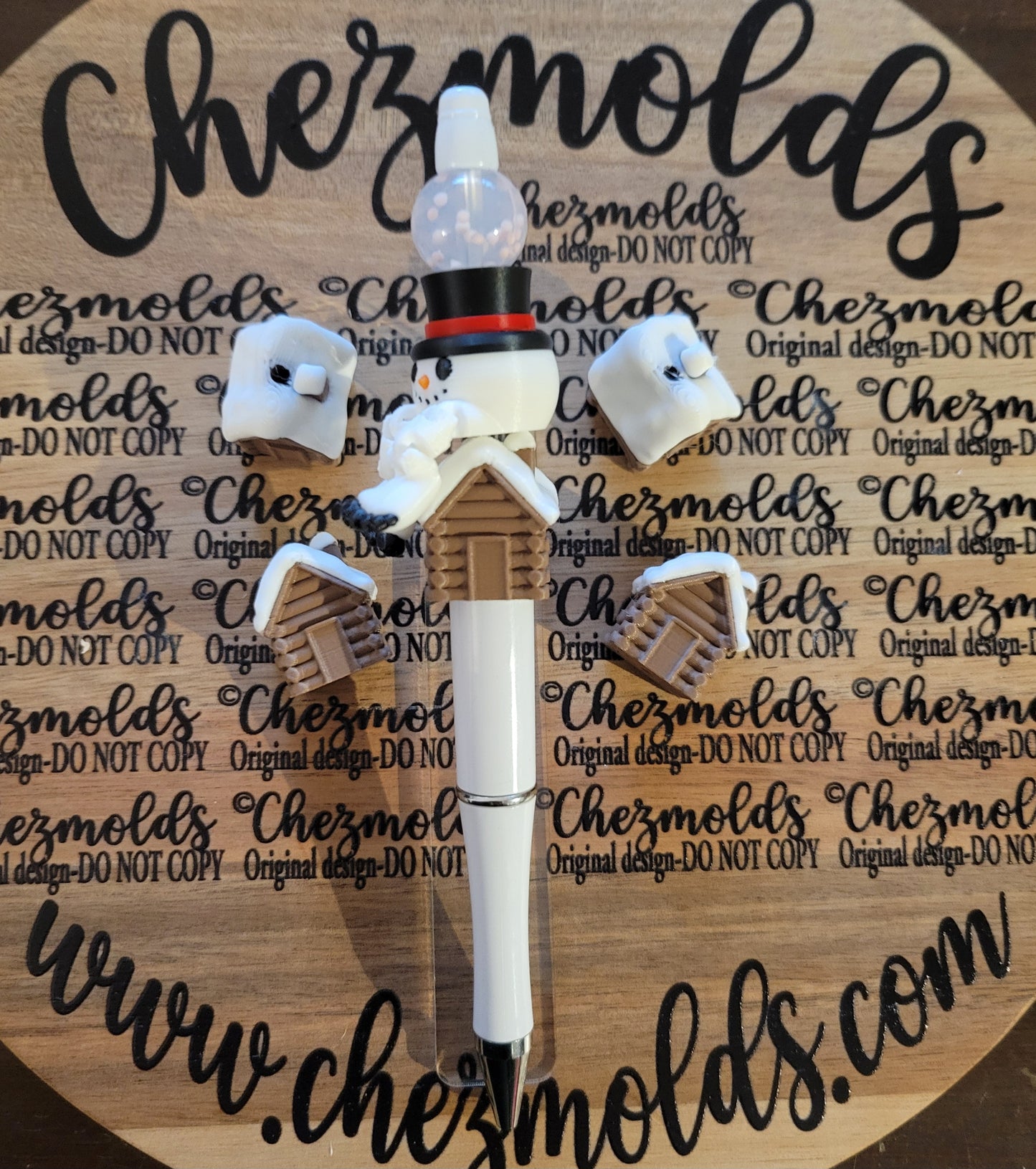 CE 3d printed focal Bead-3D snowy log cabin