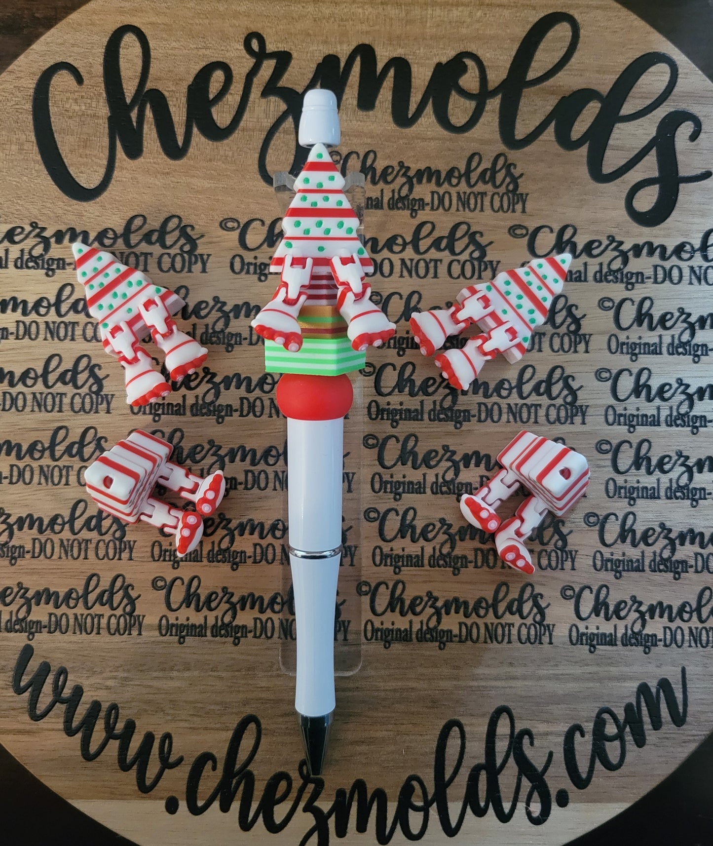 CE 3d printed focal Bead- red and green tree kicker ( flexy feet )SOLD OUT RESTOCK NEXT YEAR