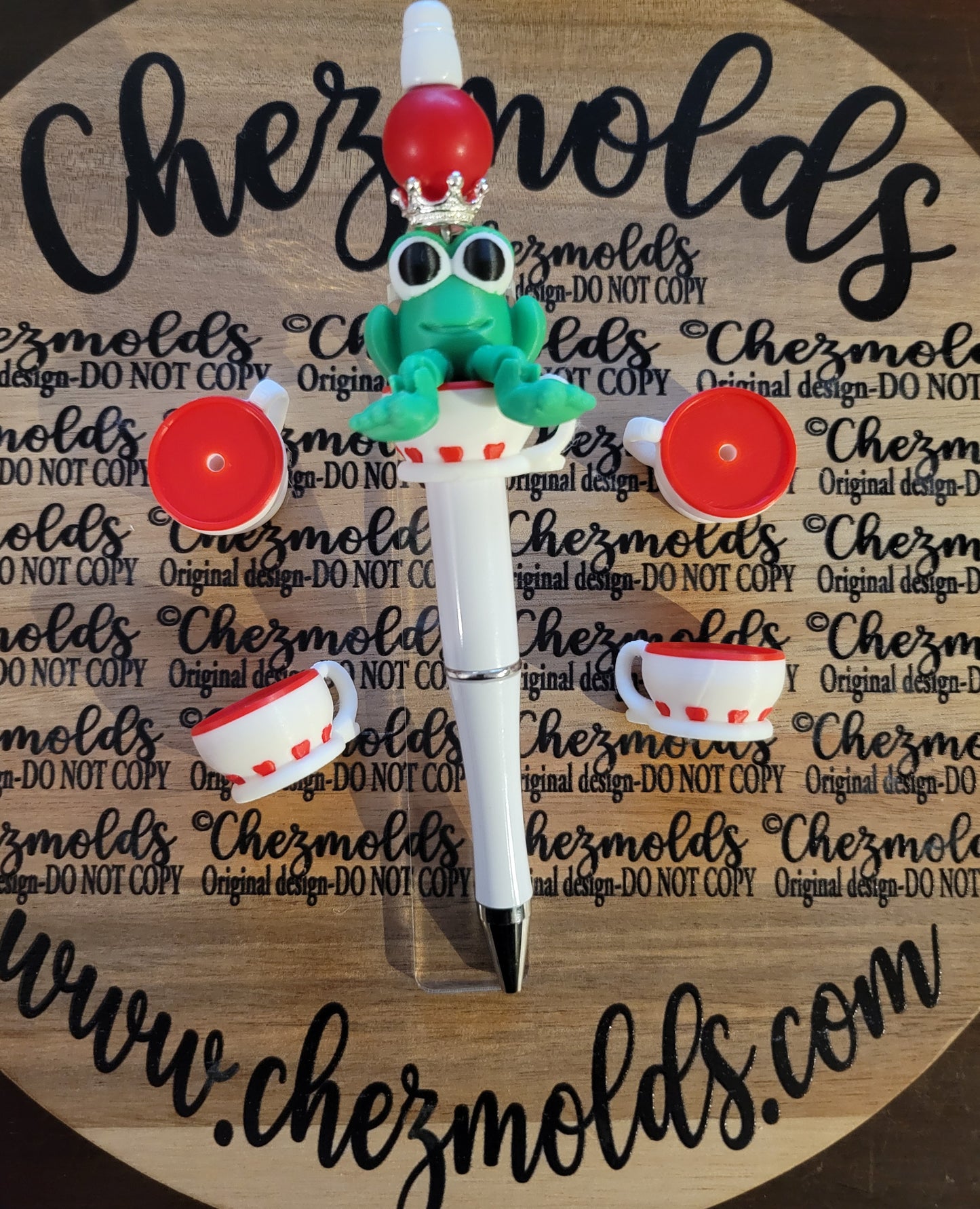 CE 3d printed focal Bead -filled love teacup- with with red hearts