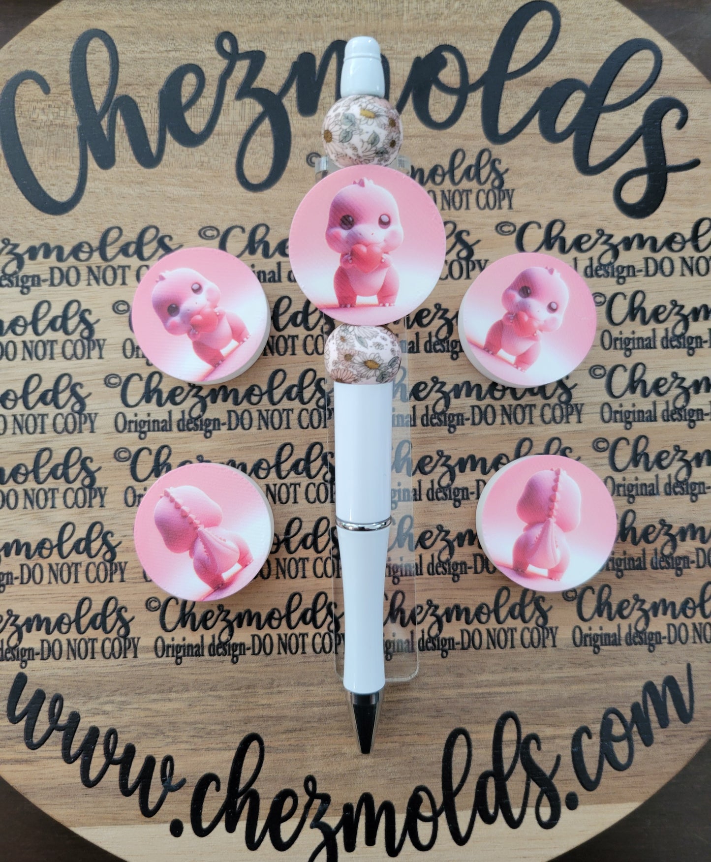 CE 3d printed focal Bead-double sided-love dino