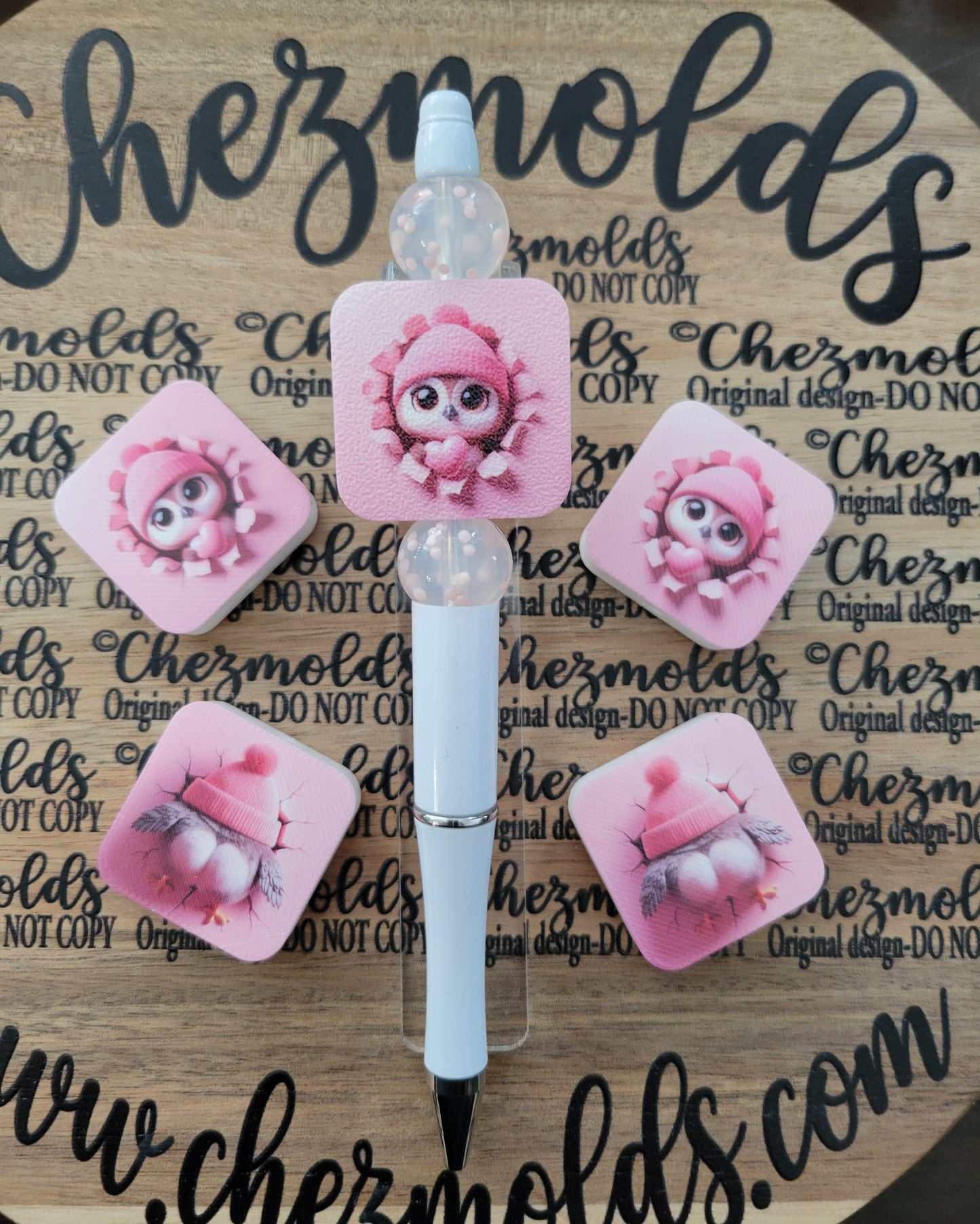 CE 3d printed focal Bead-double sided-love owl