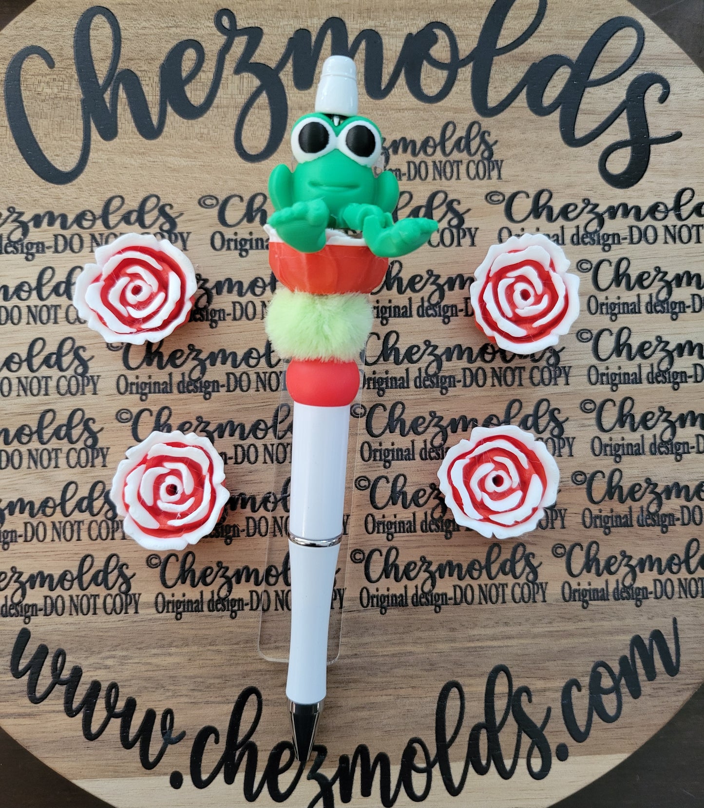 CE 3d printed focal Bead- red and white rose seat