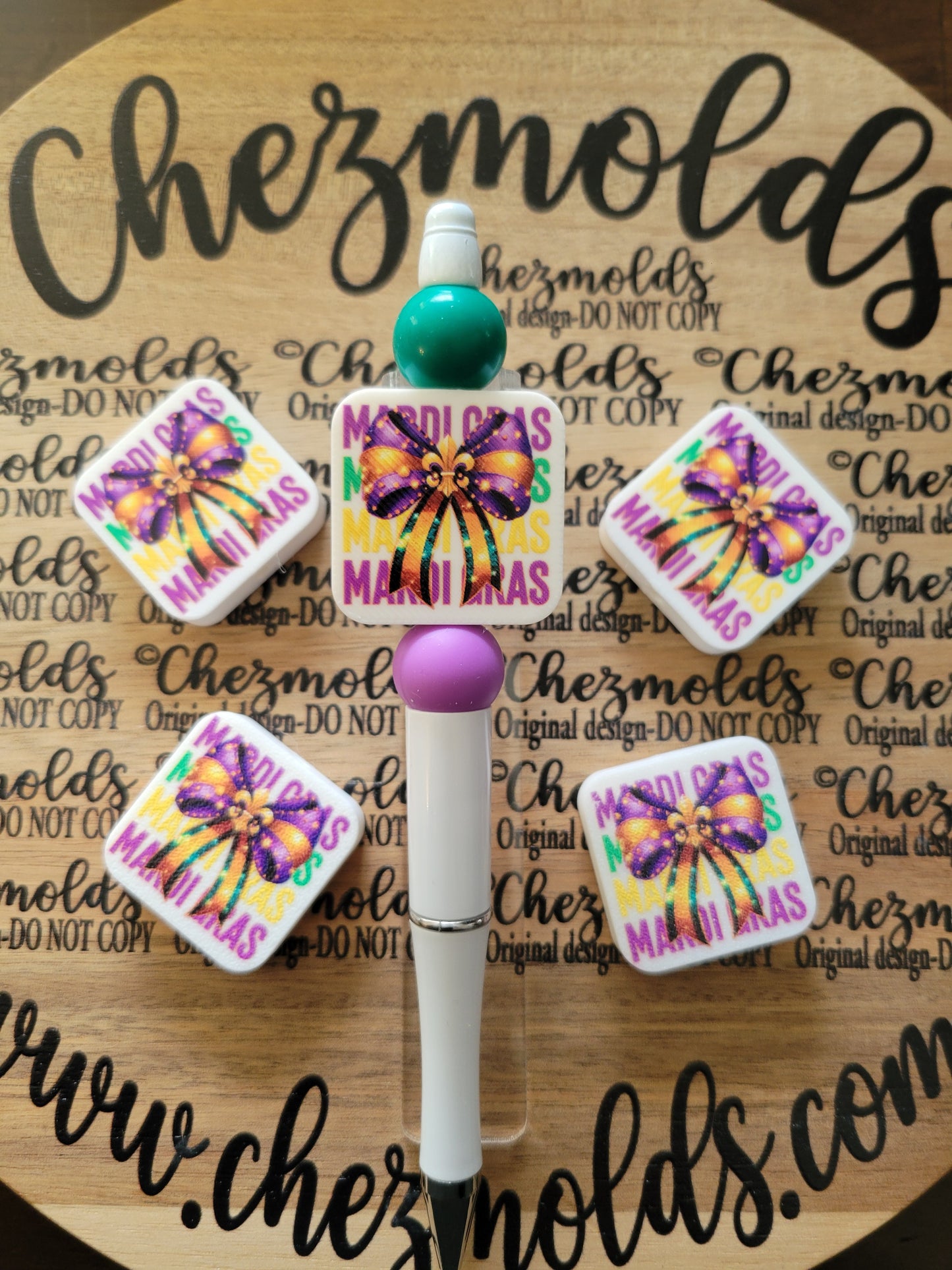 CE 3d printed focal Bead-mardi gras and bow