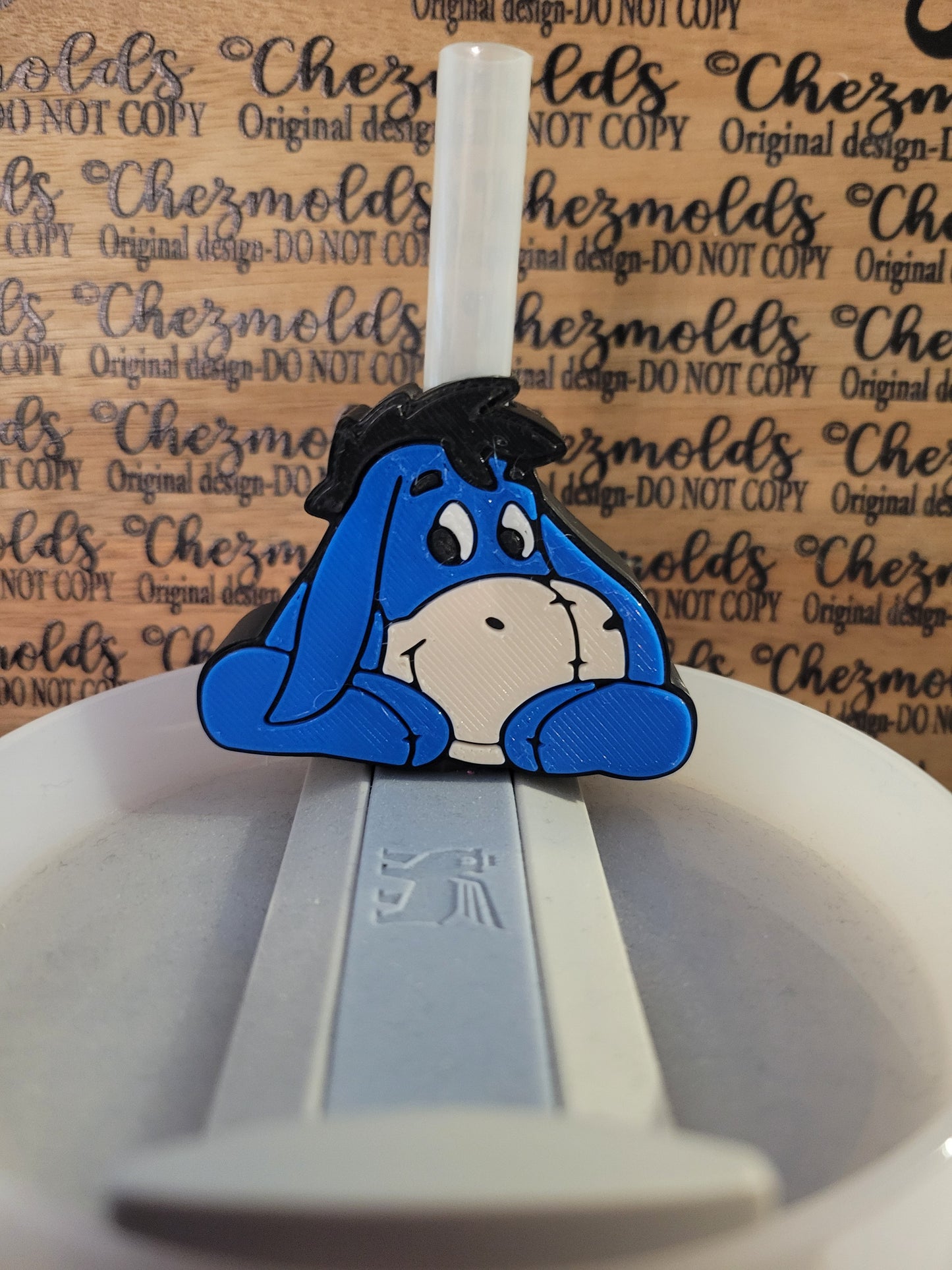 CE 3d printed straw topper-blue donkey