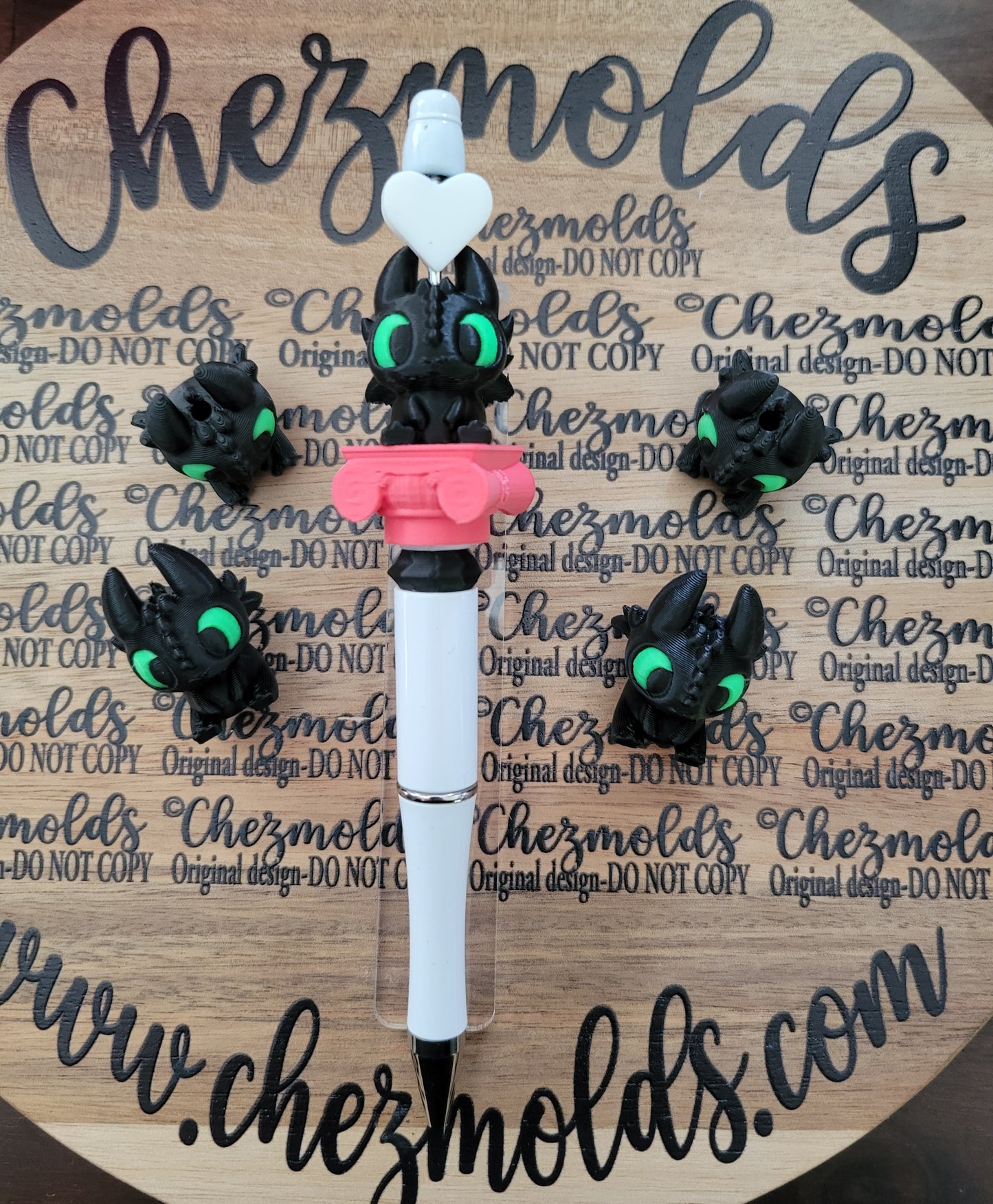 CE 3d printed focal bead-3d Black dragon green eyes