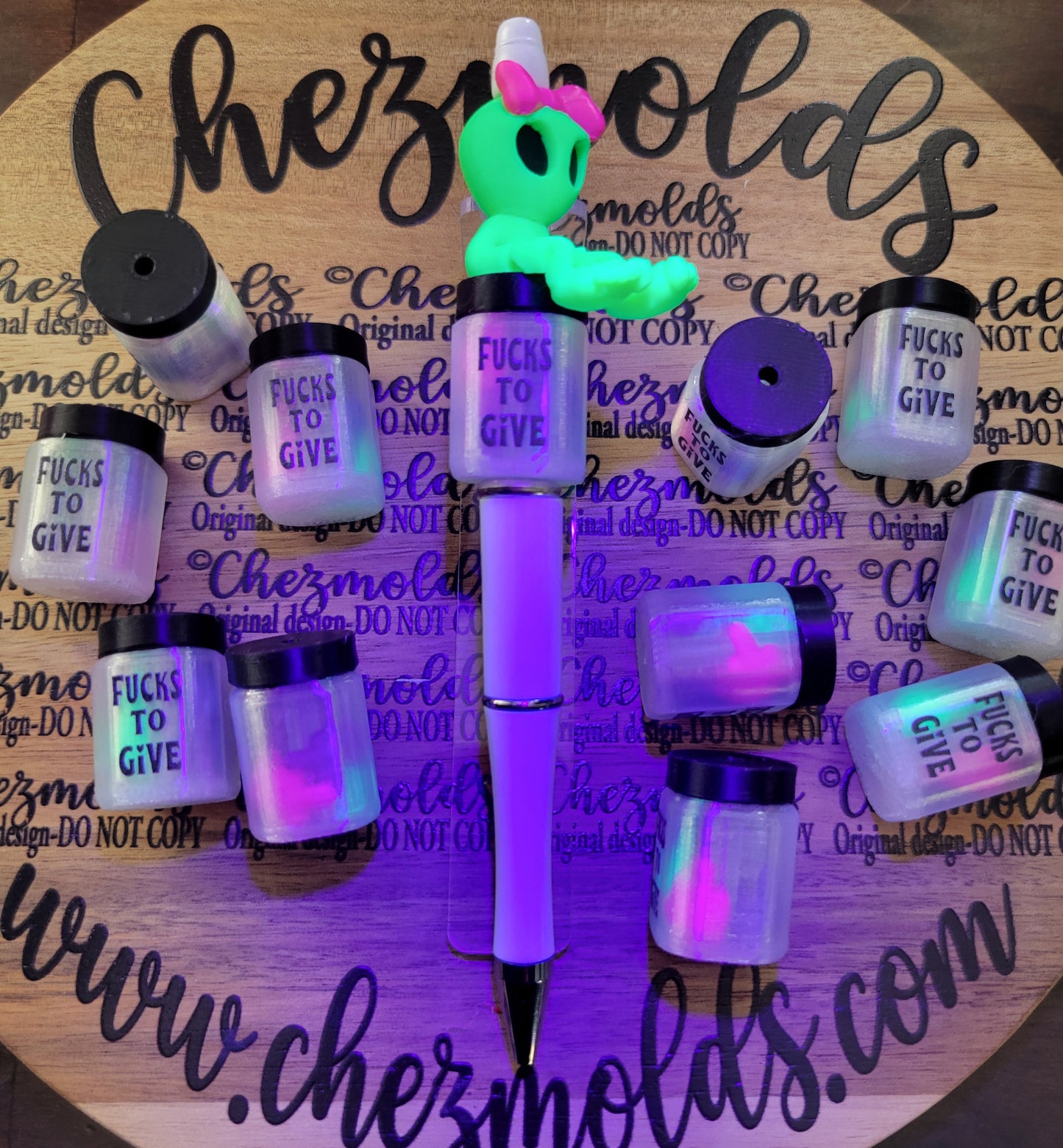 CE 3d printed focal Bead-F*cks to give jar shaker with middle finger shaker bits