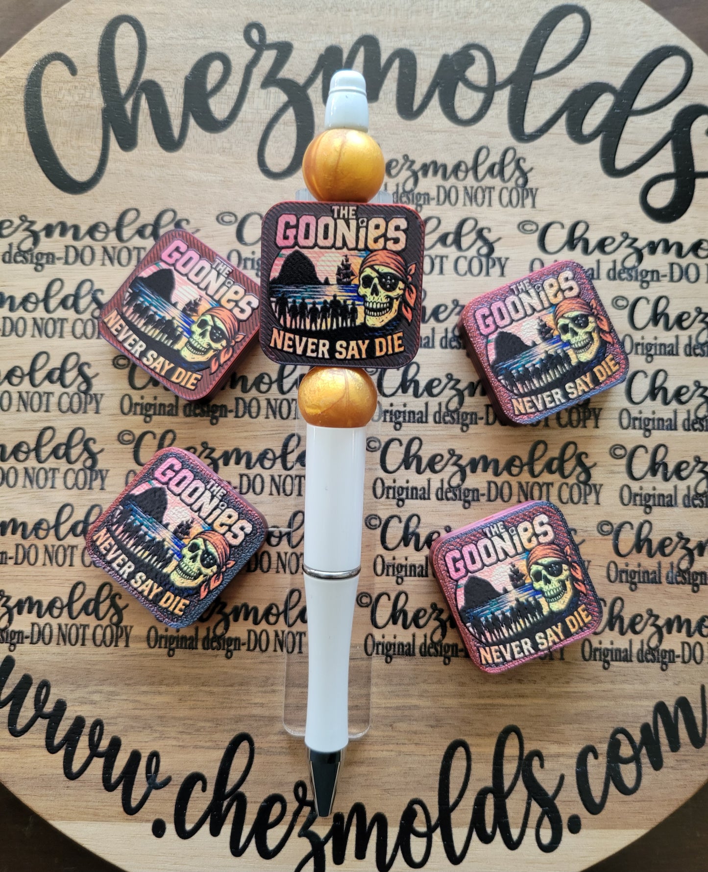 CE 3d printed focal Bead-goonies on red/black