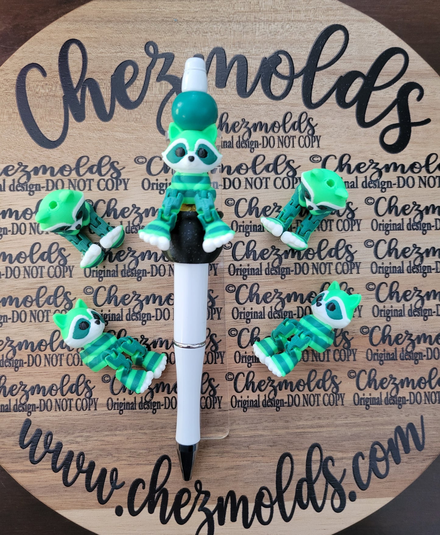 CE 3d printed focal bead- Lucky raccoon kicker ( flexy feet )