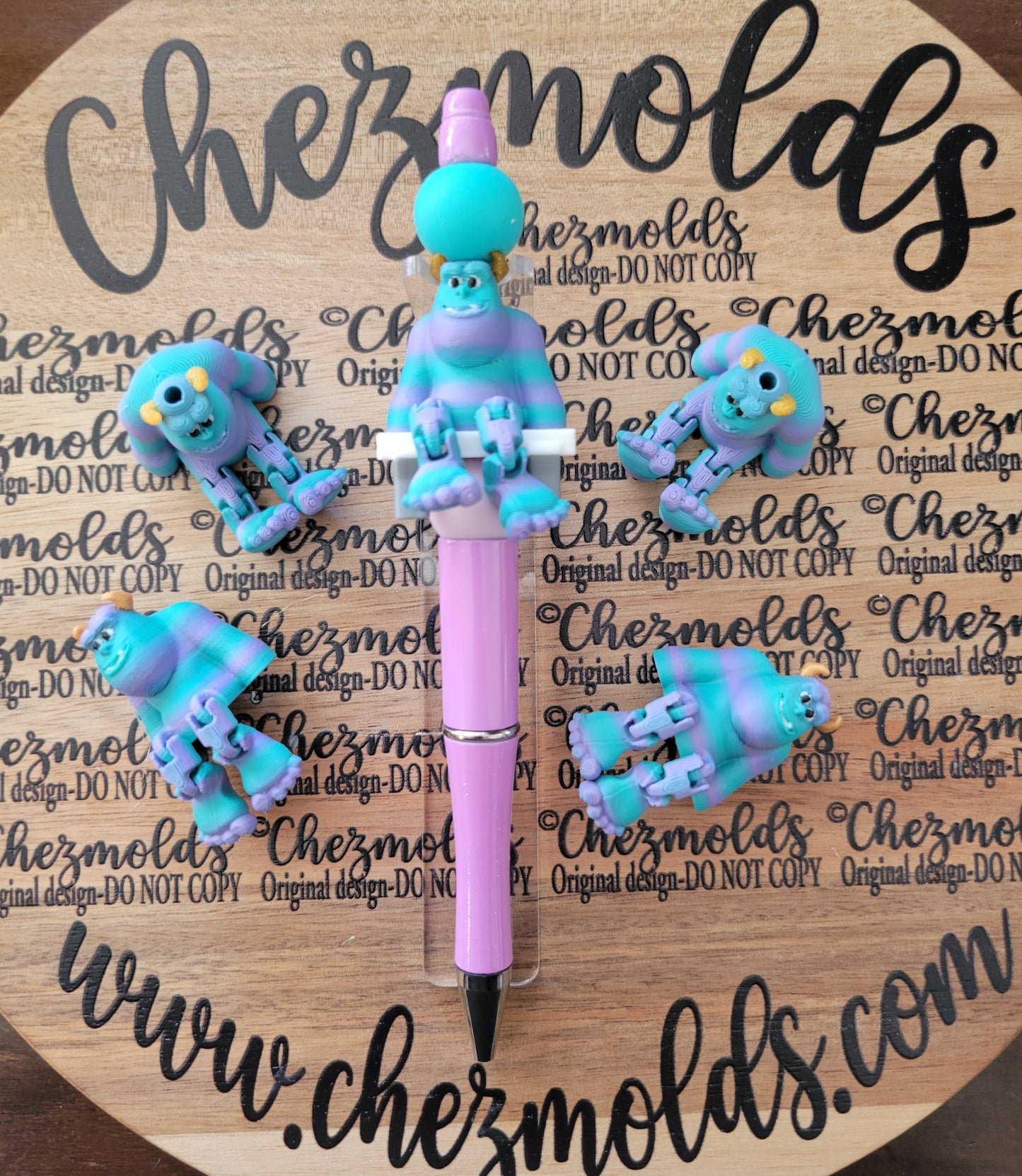 CE 3d printed focal bead- Teal and purple monster kicker ( flexy feet )