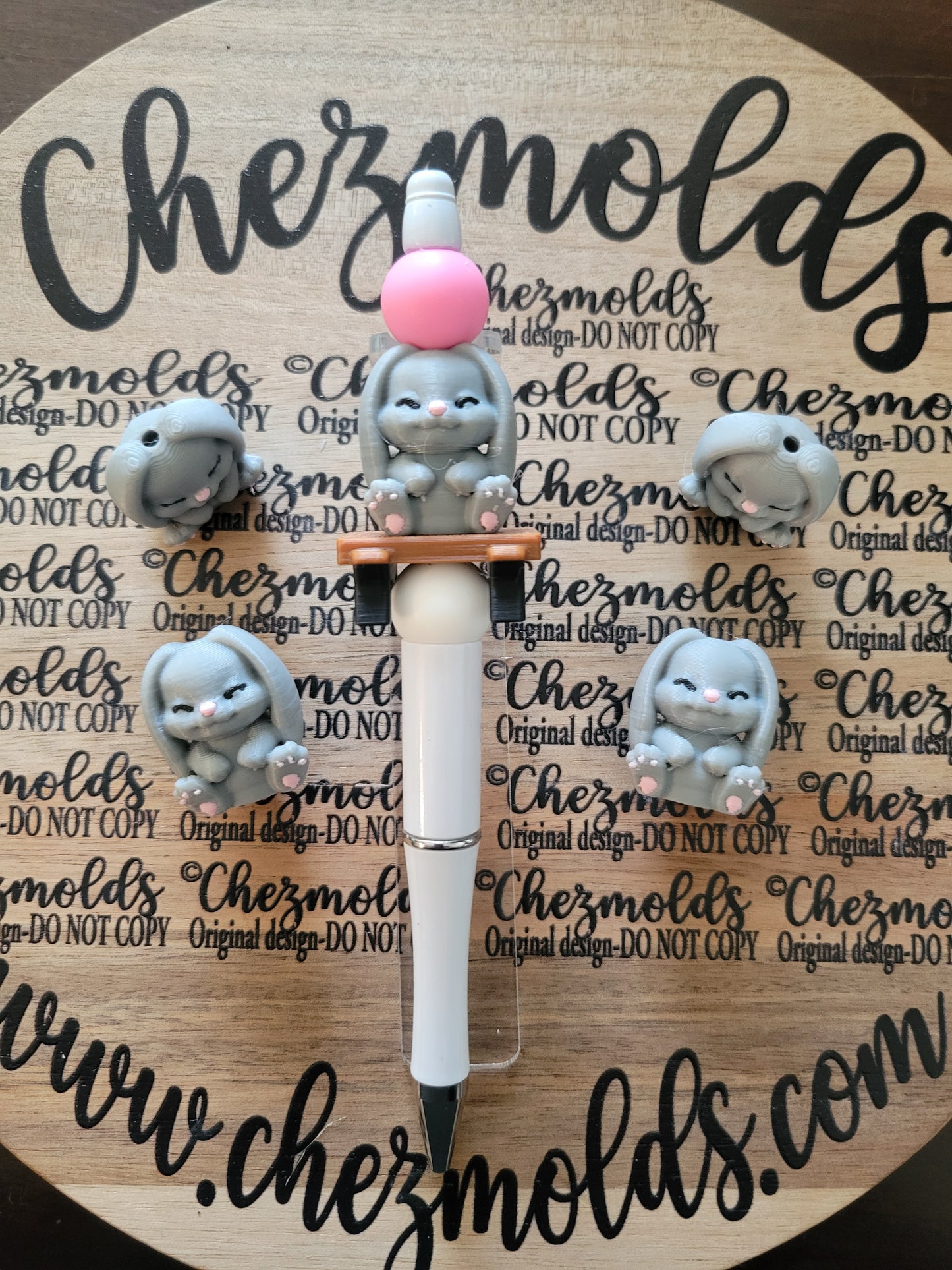 CE 3d printed focal Bead- cute floppy grey bunny NONK