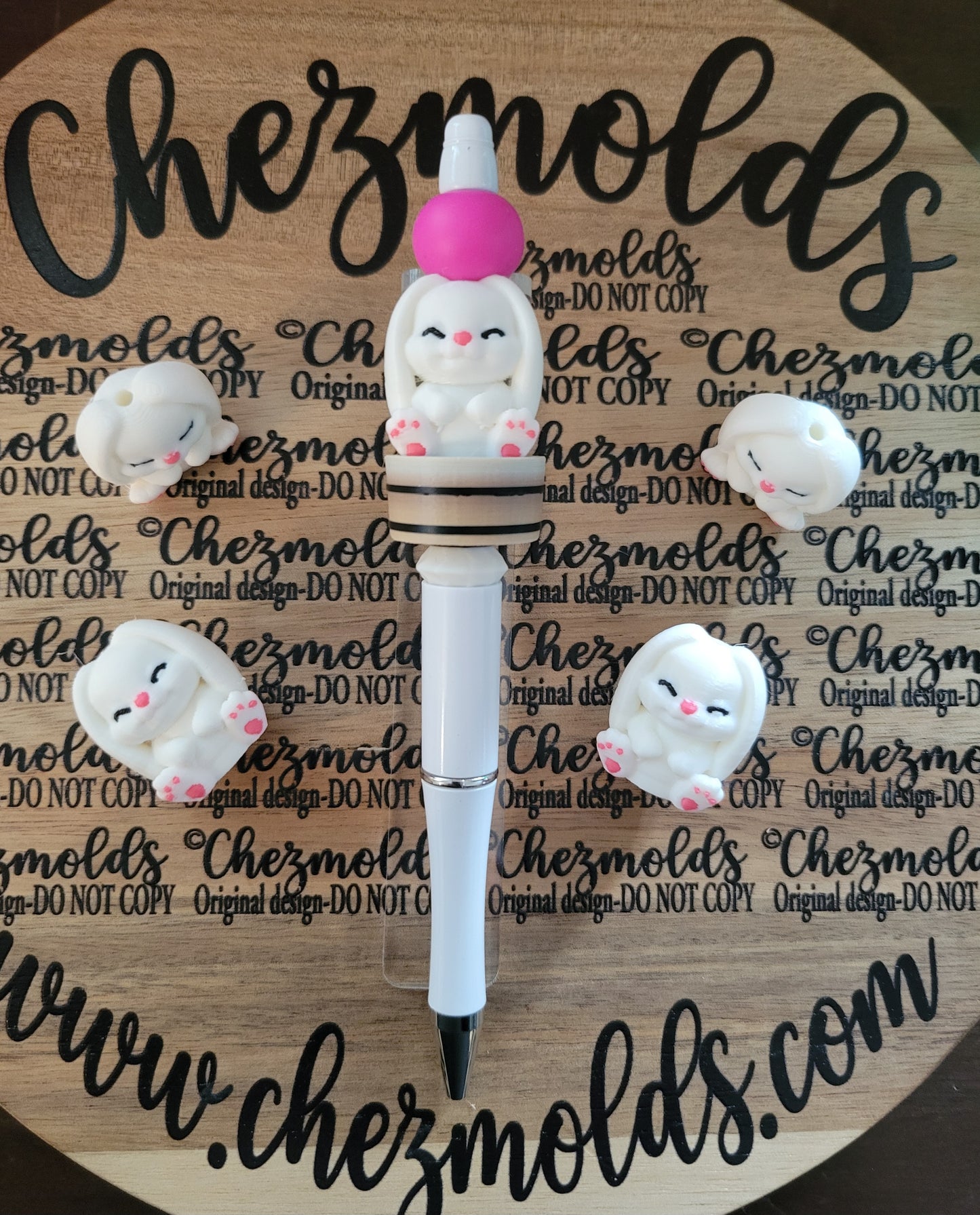 CE 3d printed focal Bead-3d white bun flop ears