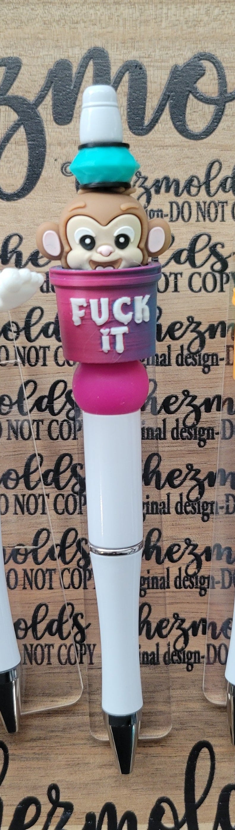 CE 3d printed focal Bead-hollow F*ck it bucket-pink and teal