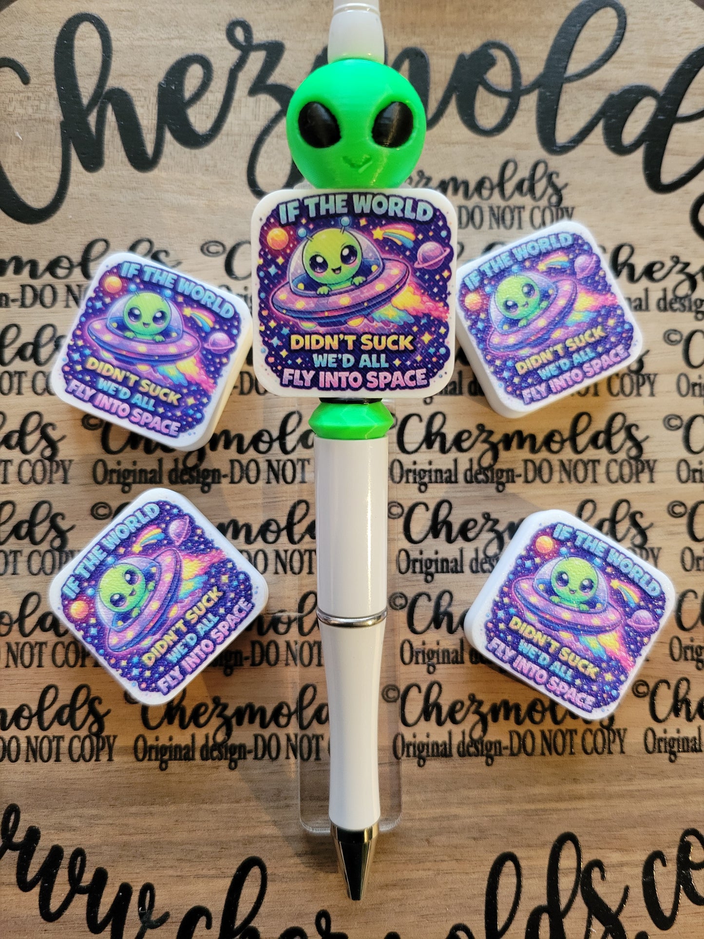 CE 3d printed focal Bead-World sucks alien- CG exclusive design