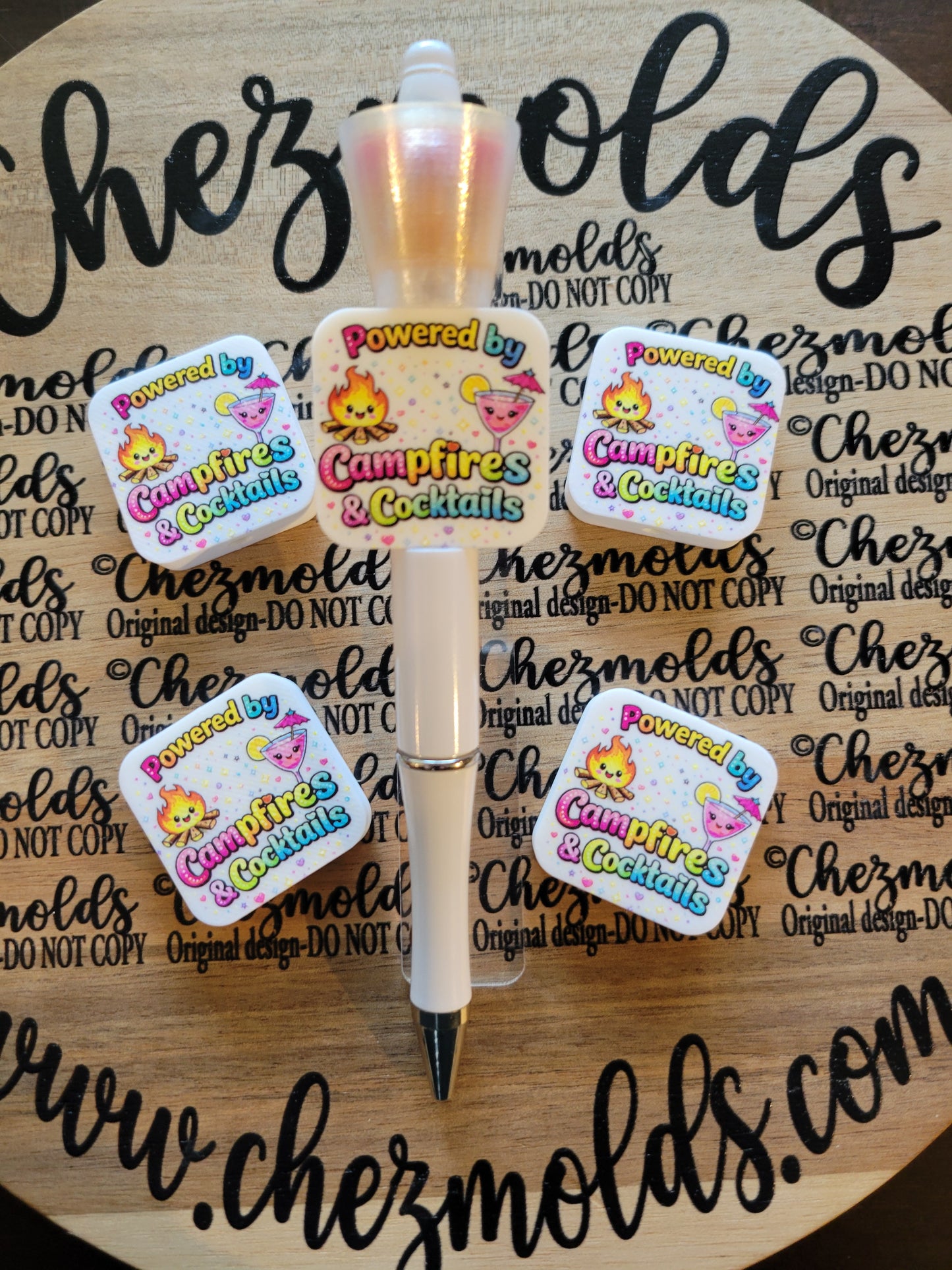 CE 3d printed focal Bead-Powered by campfire and cocktails- CG exclusive design