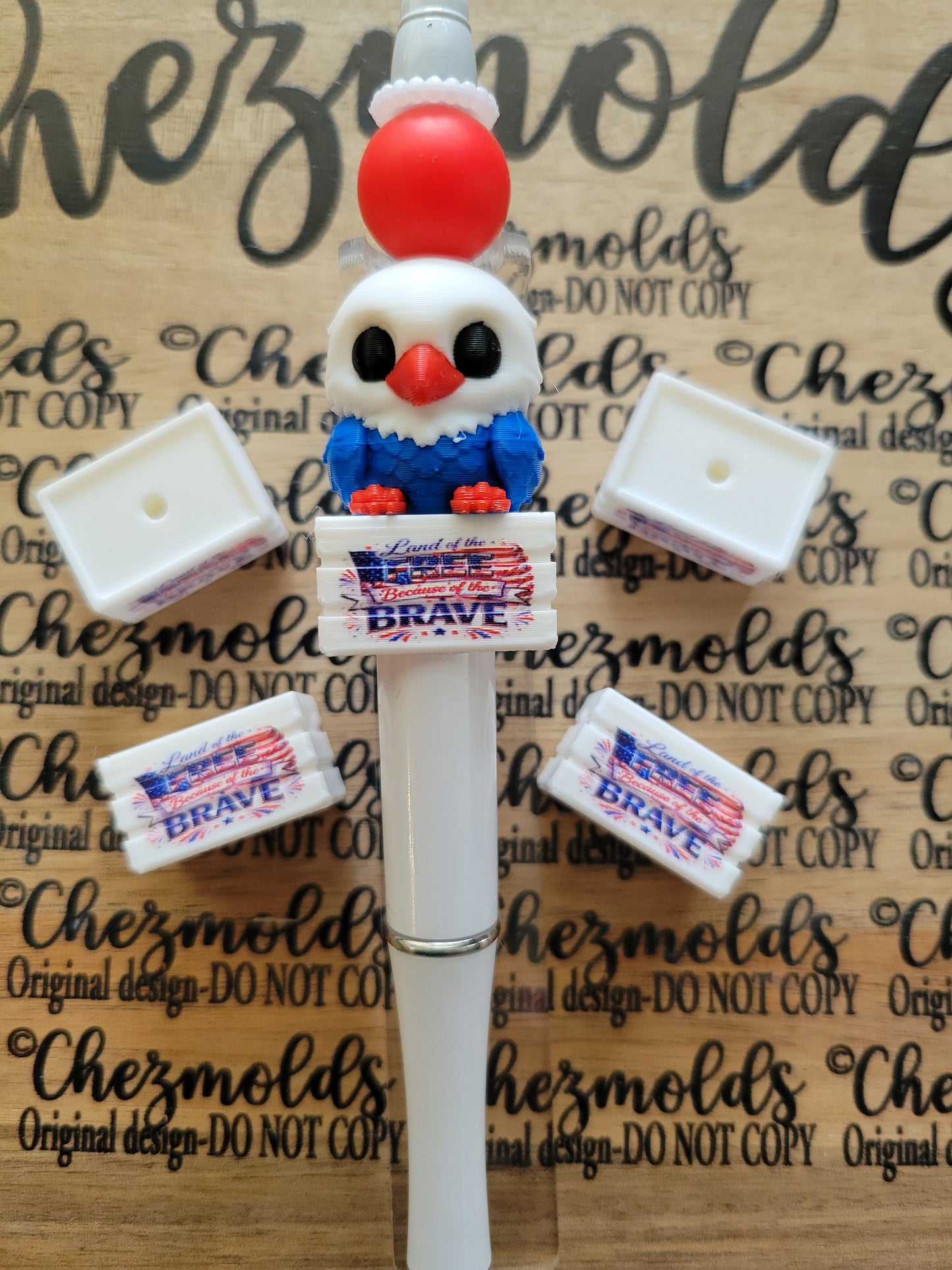 CE 3d printed focal Bead-Land of the free because of the brave crate